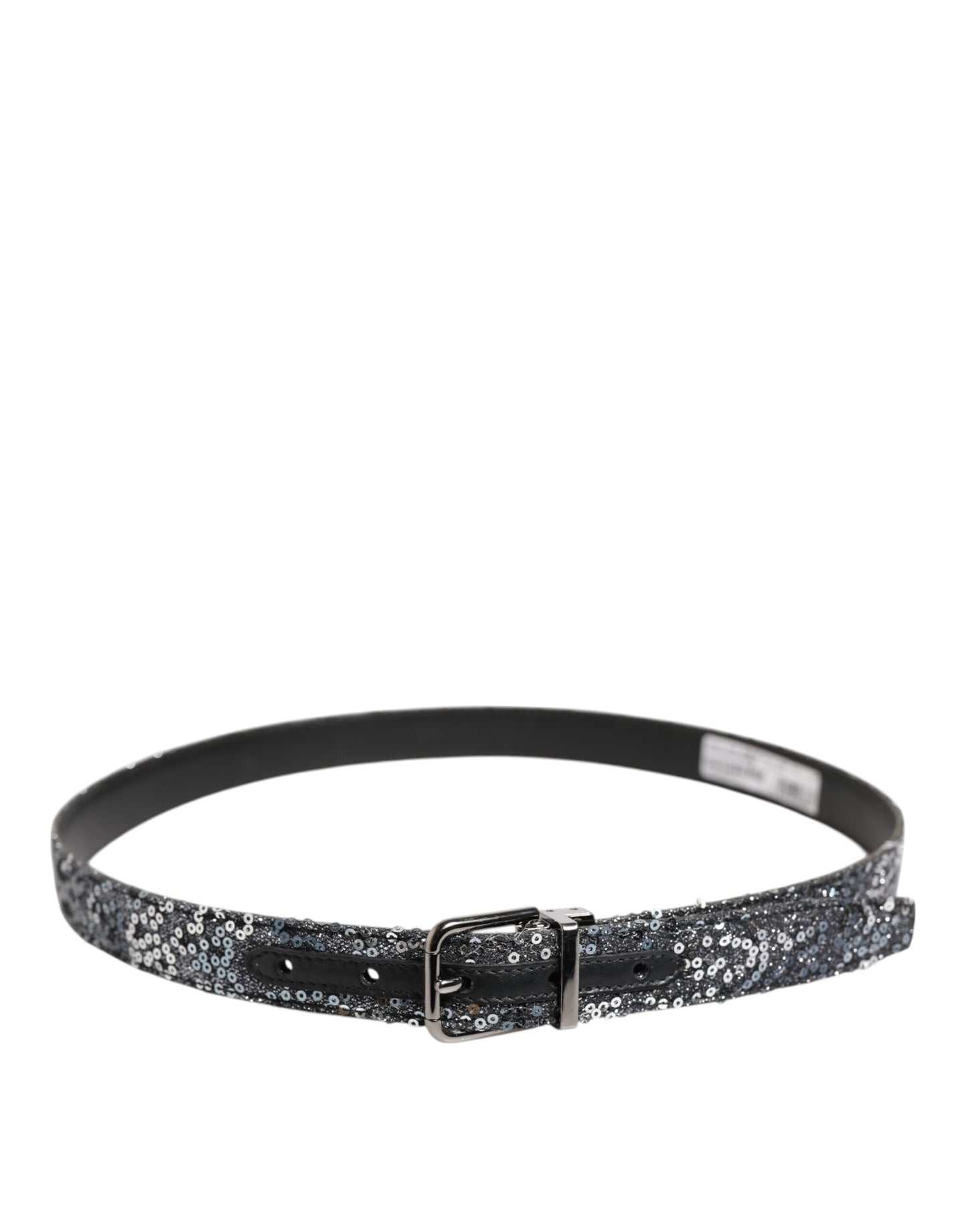 Dolce & Gabbana – Gürtel mit Logoschnalle aus schwarzem Pailletten und silbernem Metall