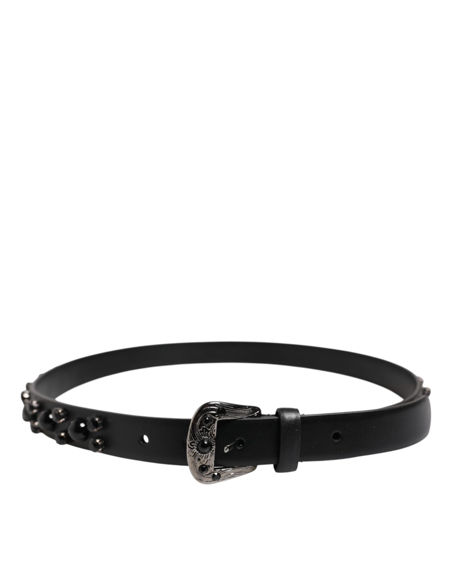 Dolce & Gabbana – Schwarzer Ledergürtel mit Metall-Logoschnalle und Nieten
