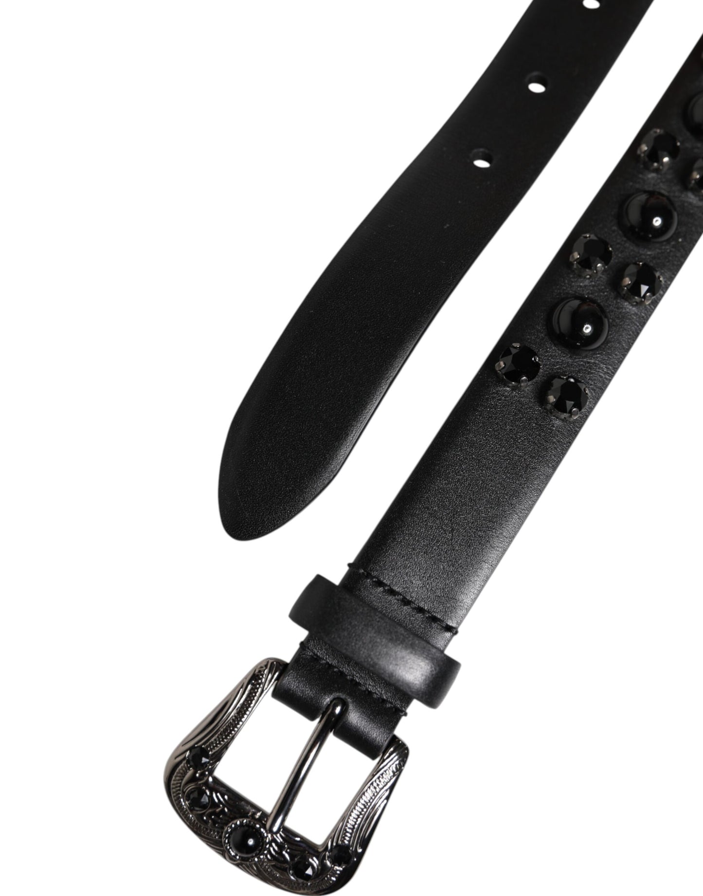 Dolce & Gabbana – Schwarzer Ledergürtel mit Metall-Logoschnalle und Nieten