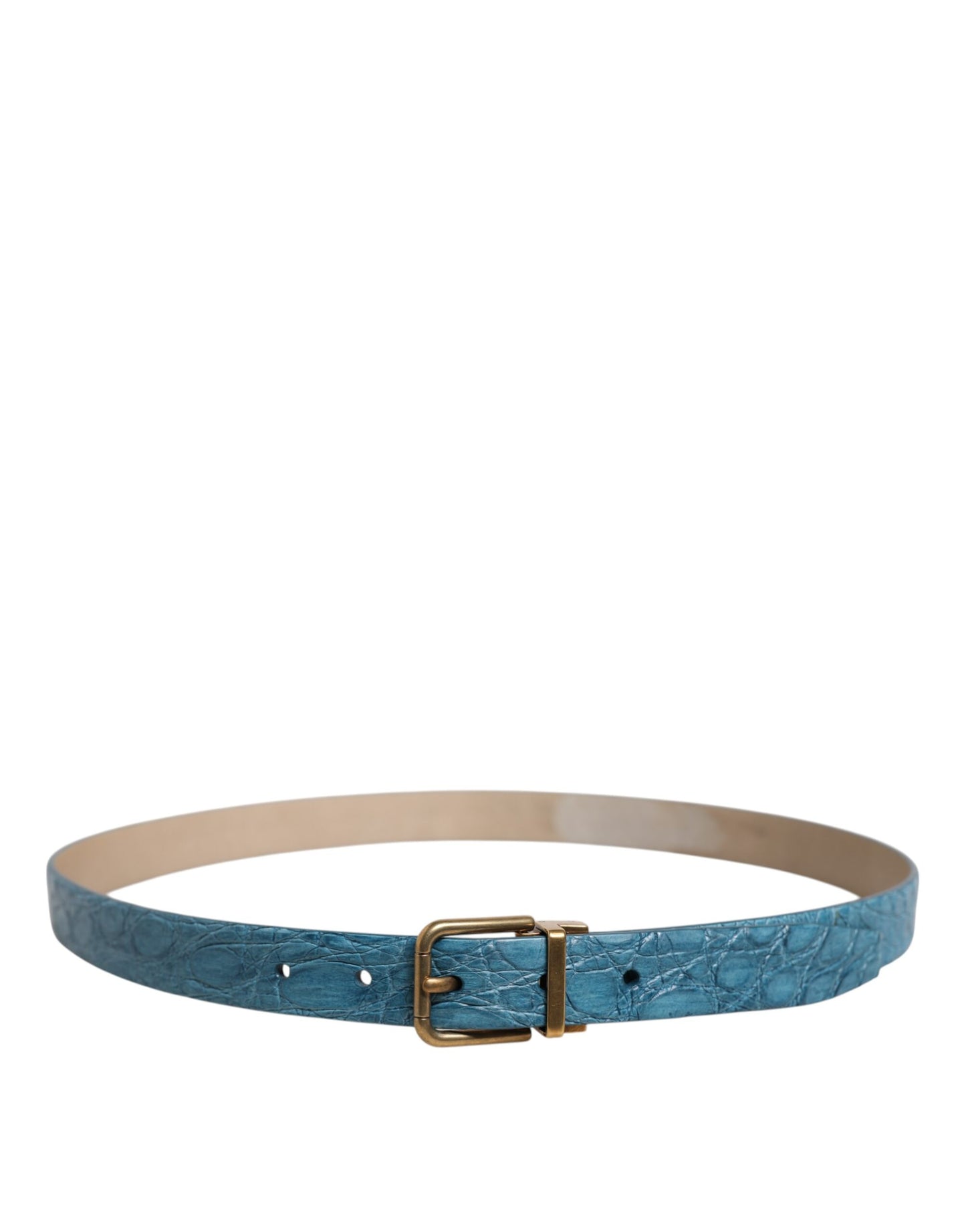 Dolce & Gabbana Blauer Ledergürtel mit klassischer goldener Metallschnalle
