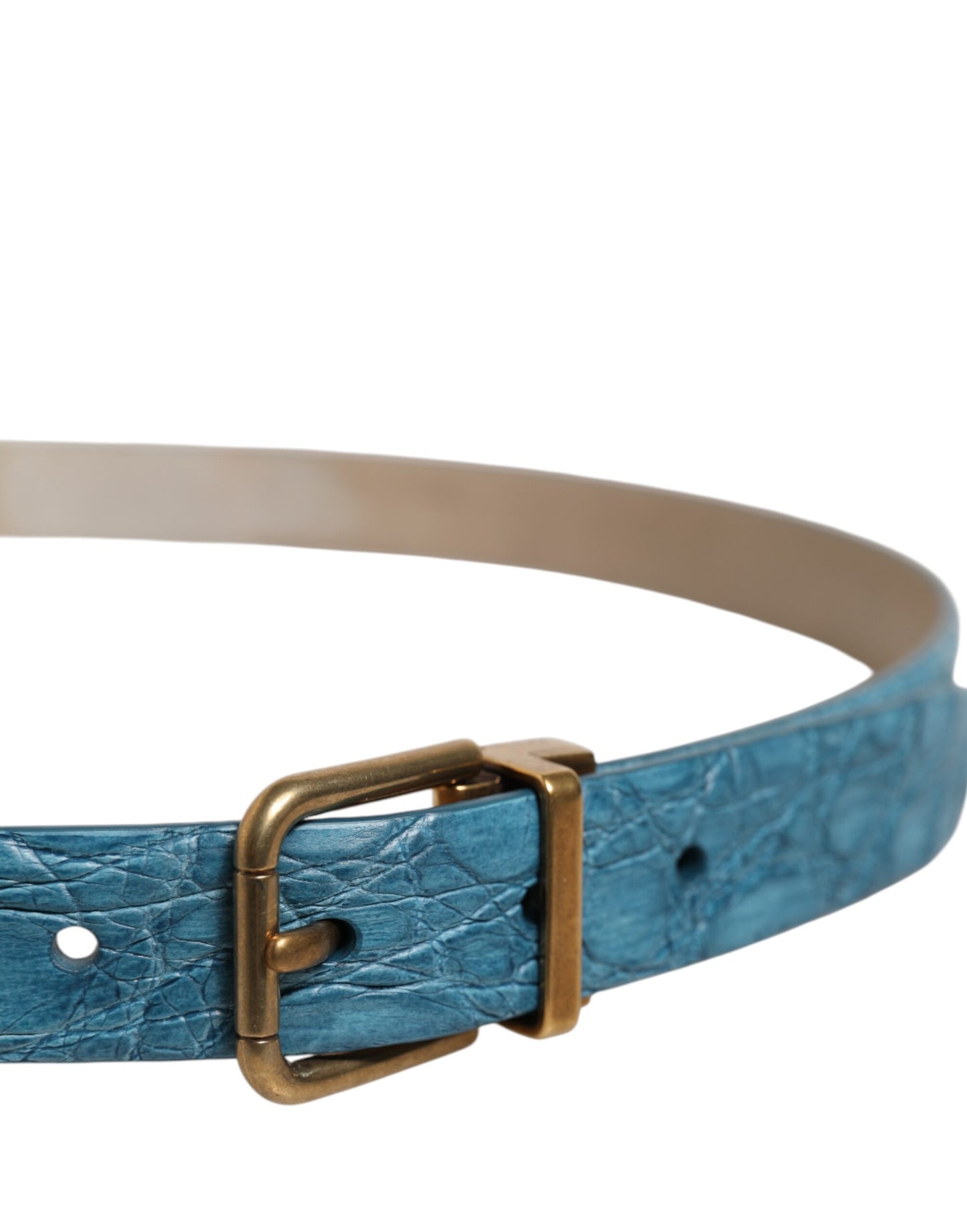 Dolce & Gabbana Blauer Ledergürtel mit klassischer goldener Metallschnalle