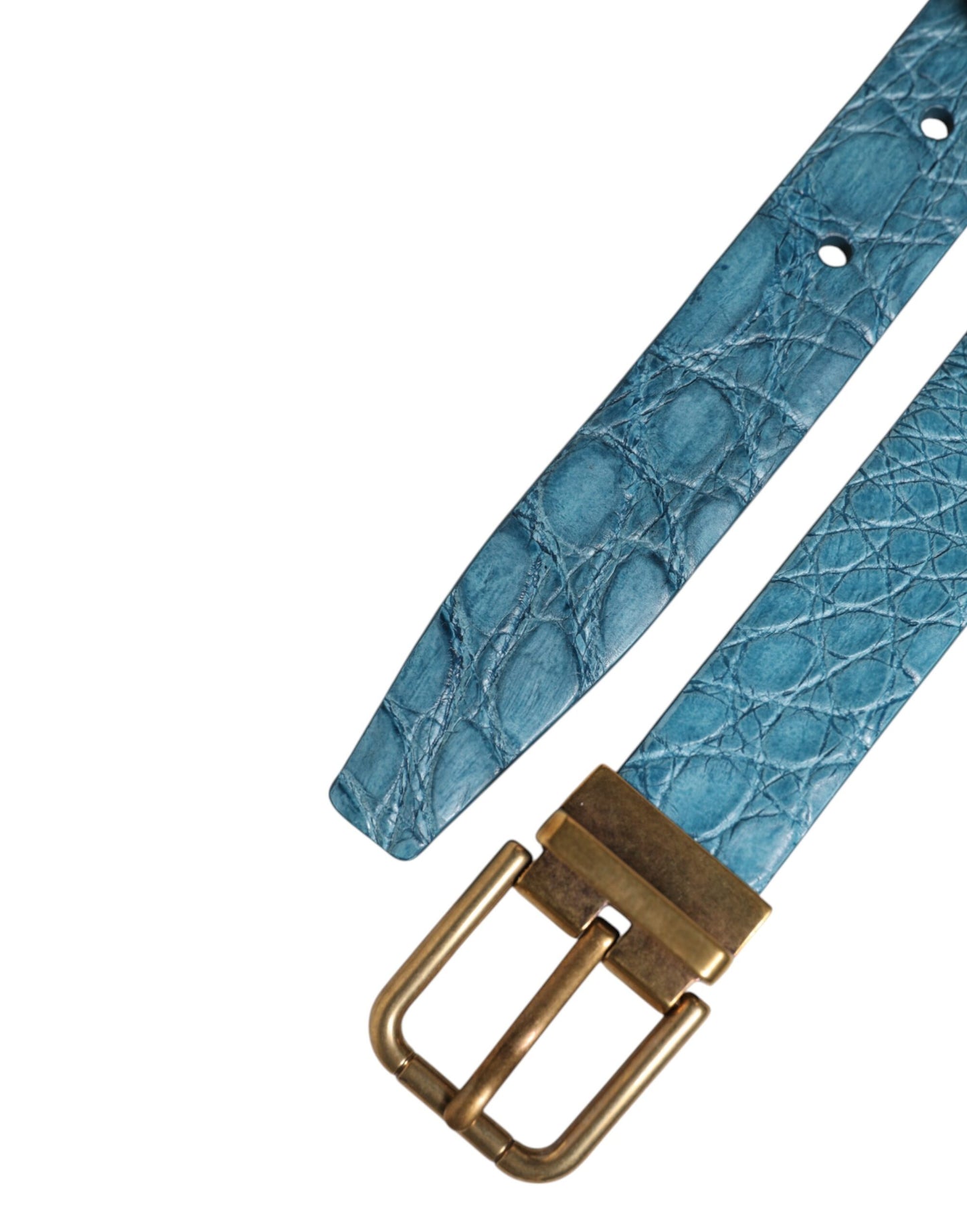 Dolce & Gabbana Blauer Ledergürtel mit klassischer goldener Metallschnalle