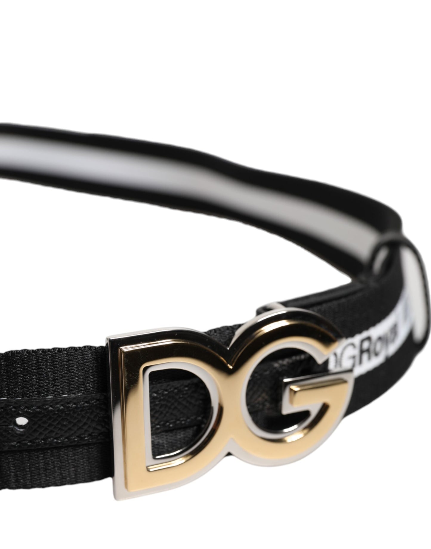 Dolce & Gabbana – Schwarzer Baumwollgürtel mit DG-Logo und goldener Schnalle aus Metall
