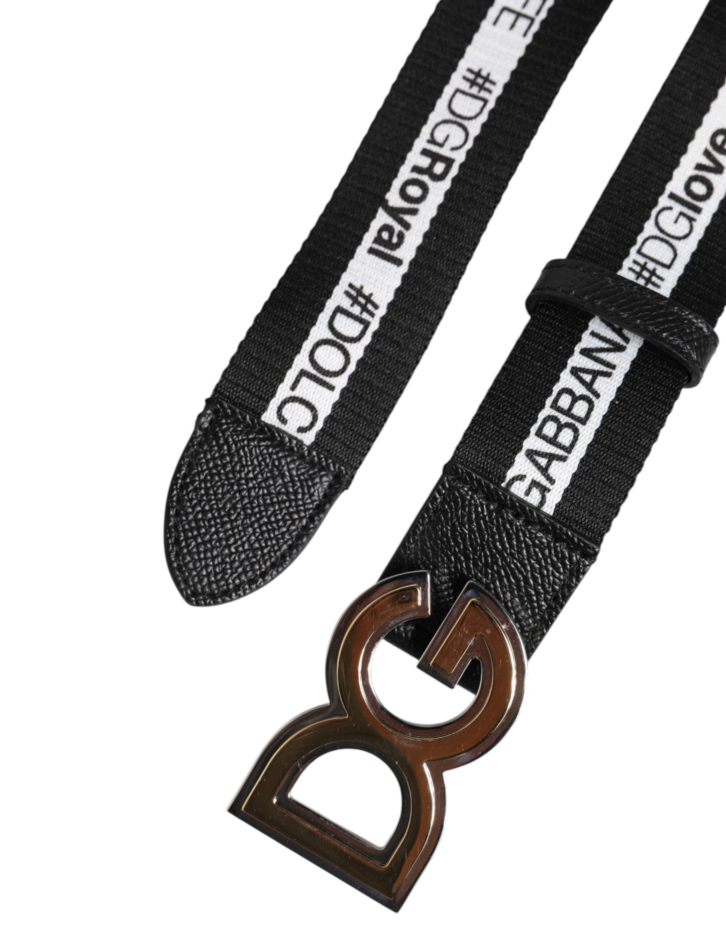 Dolce & Gabbana – Schwarzer Baumwollgürtel mit DG-Logo und goldener Schnalle aus Metall