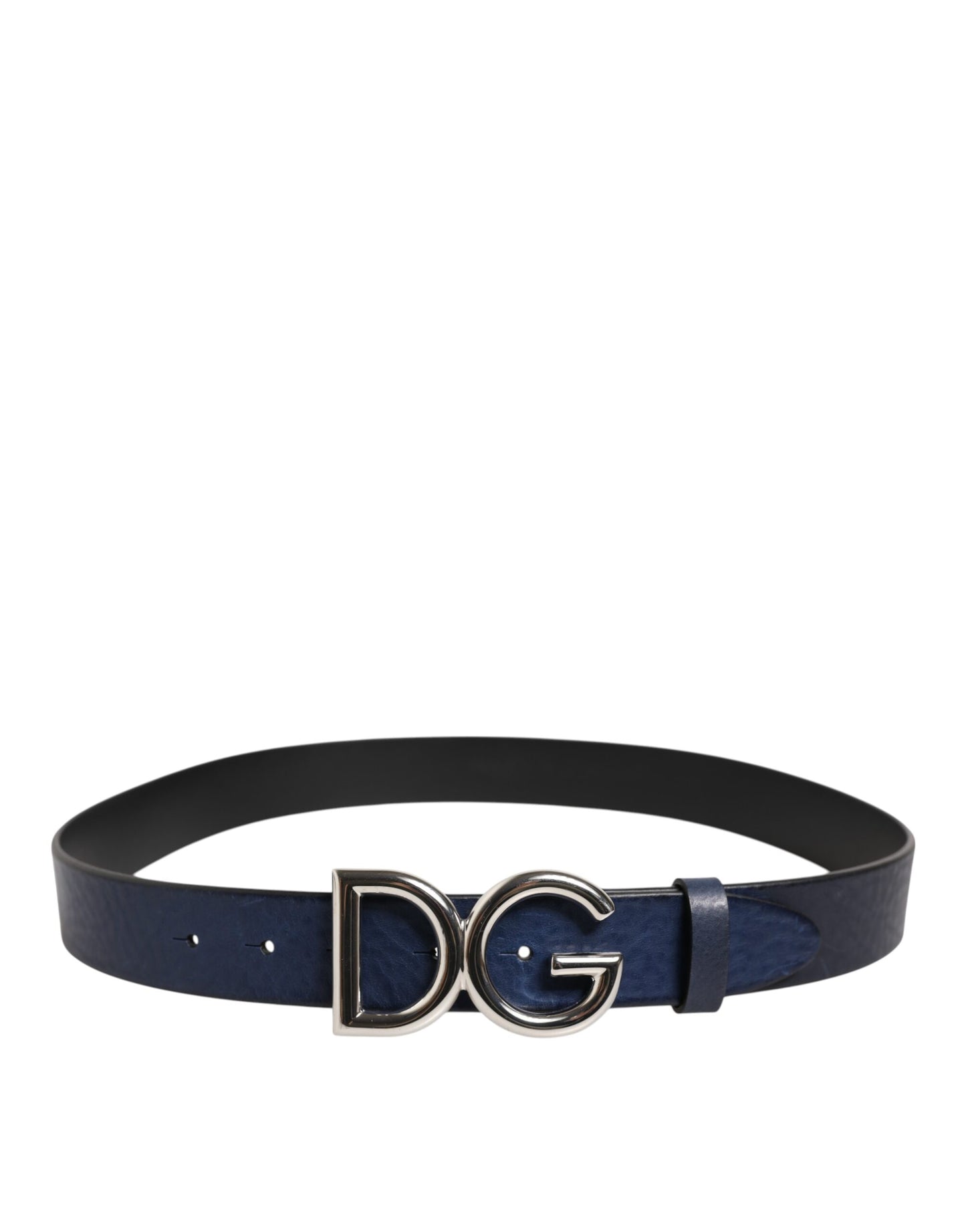 Dolce & Gabbana Blauer klassischer silberner Metallgürtel mit DG-Logoschnalle