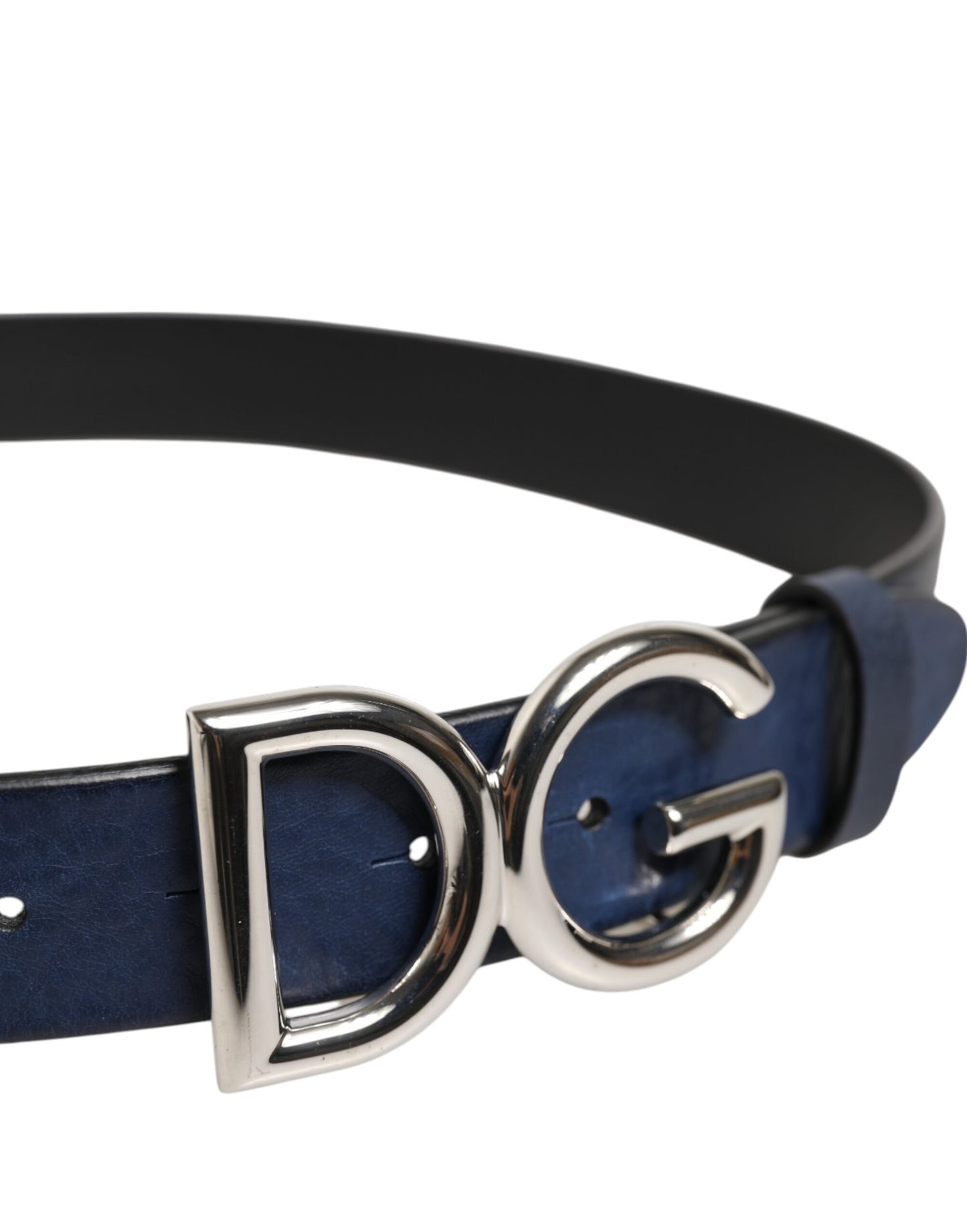 Dolce & Gabbana Blauer klassischer silberner Metallgürtel mit DG-Logoschnalle