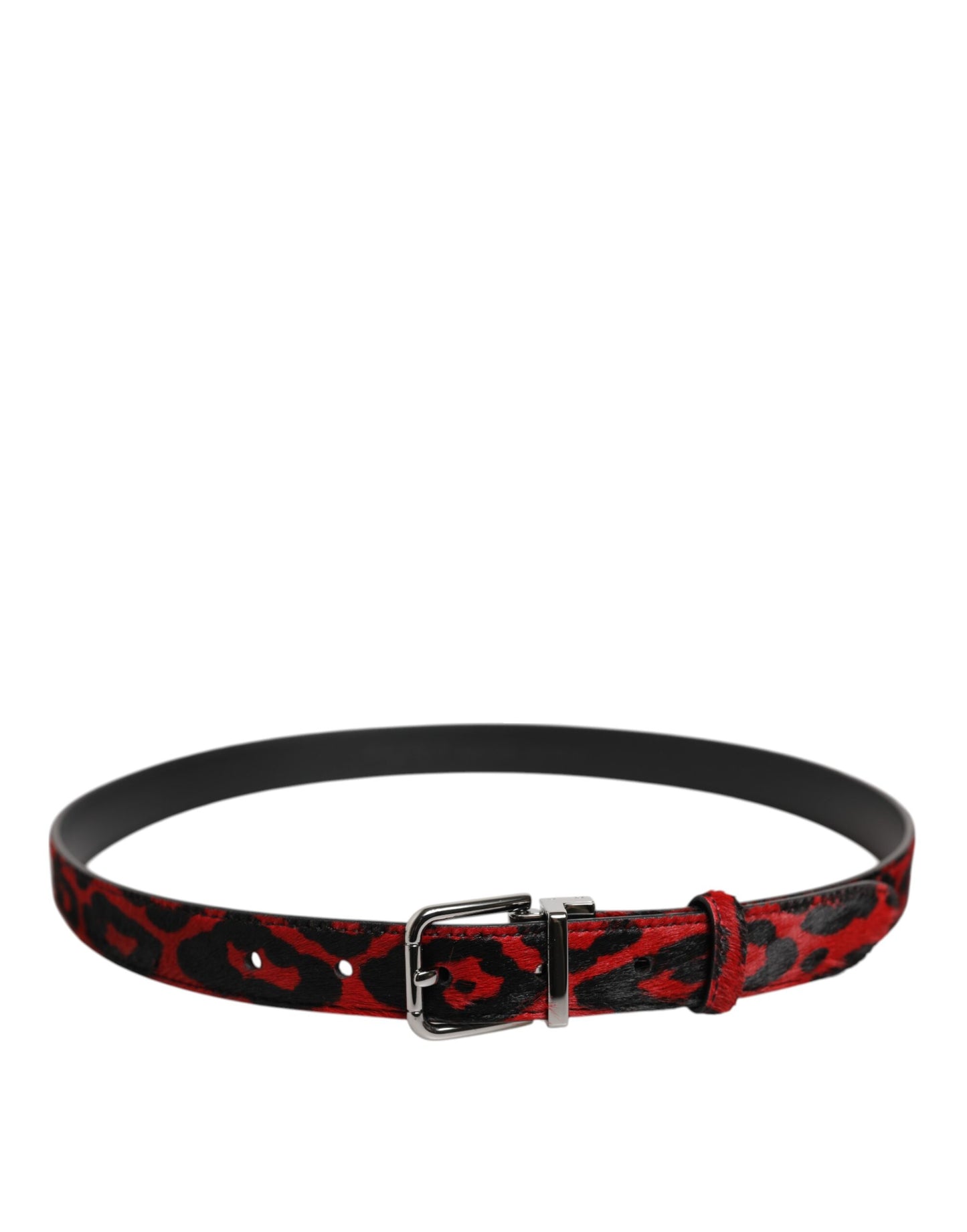 Dolce & Gabbana Gürtel mit schwarzer und roter Leoparden-Metallschnalle und silberner Schnalle