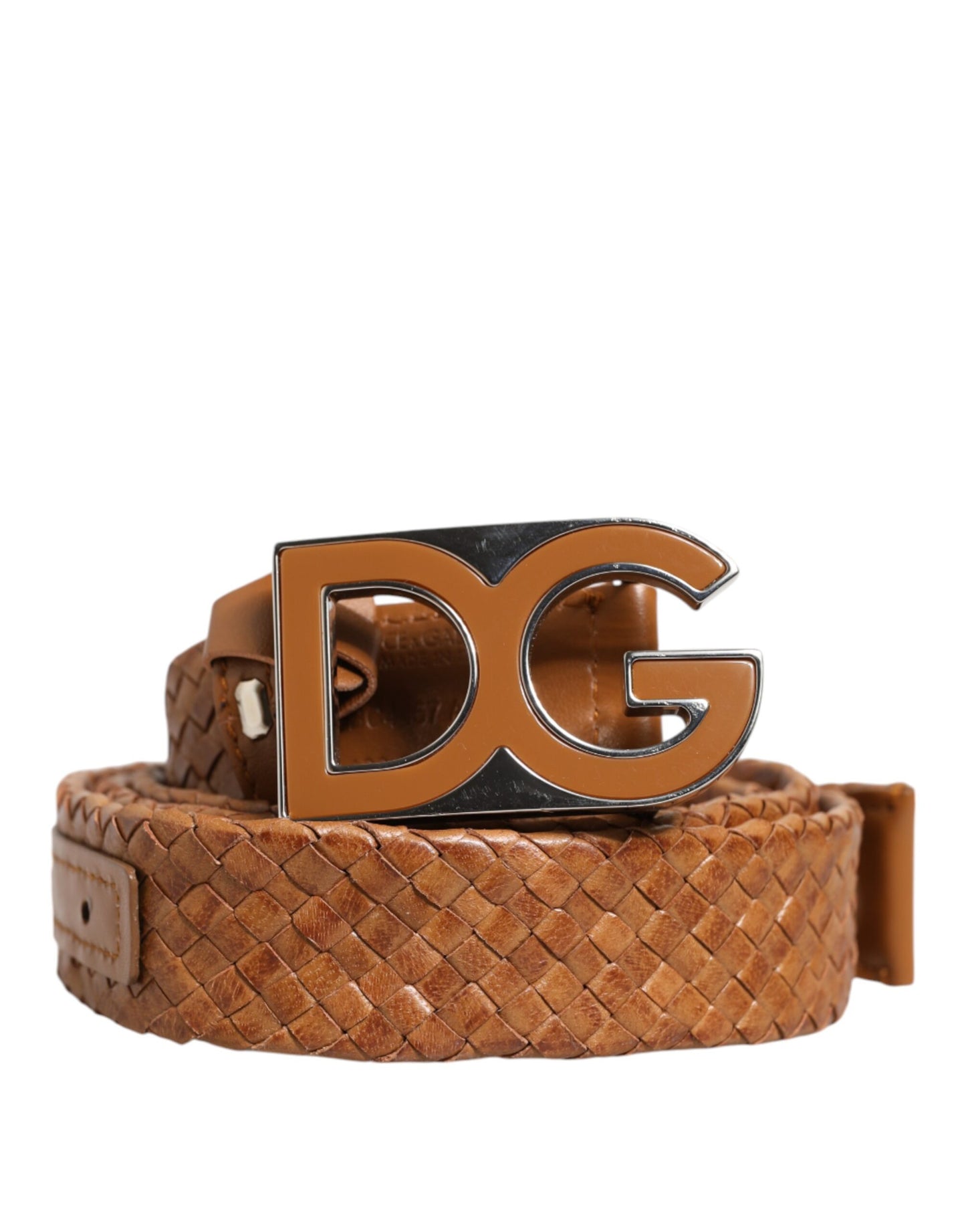 Dolce & Gabbana – Brauner Gürtel mit geflochtener DG-Logoschnalle aus Metall