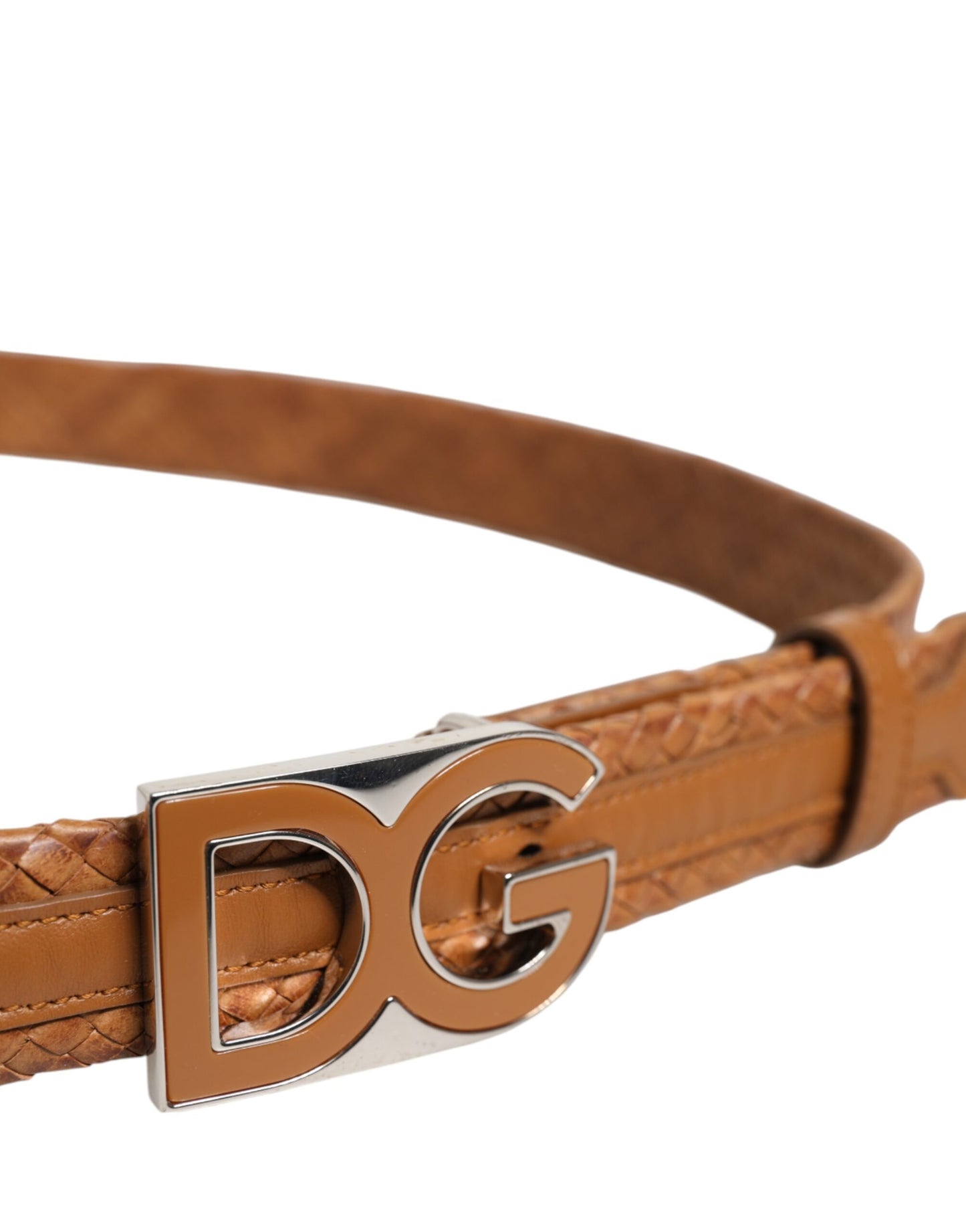 Dolce & Gabbana – Brauner Gürtel mit geflochtener DG-Logoschnalle aus Metall