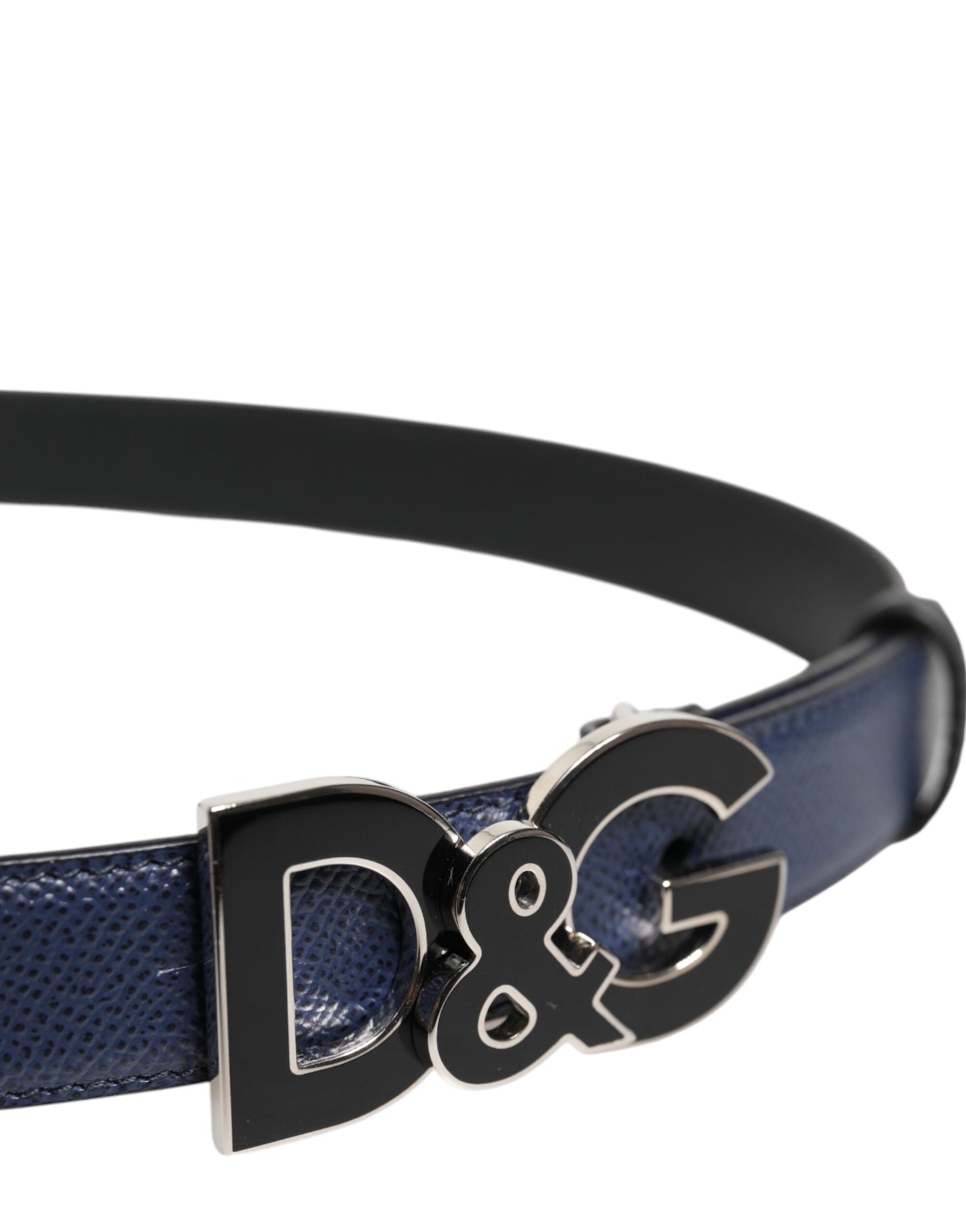 Dolce & Gabbana Blauer Ledergürtel mit klassischer Metallschnalle mit DG-Logo
