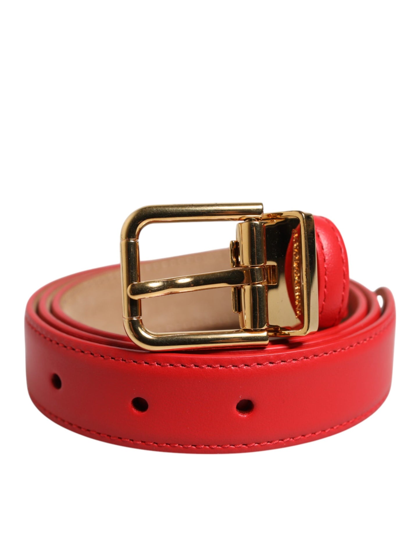 Dolce & Gabbana Cintura-Gürtel aus rotem Leder mit goldener Metallschnalle