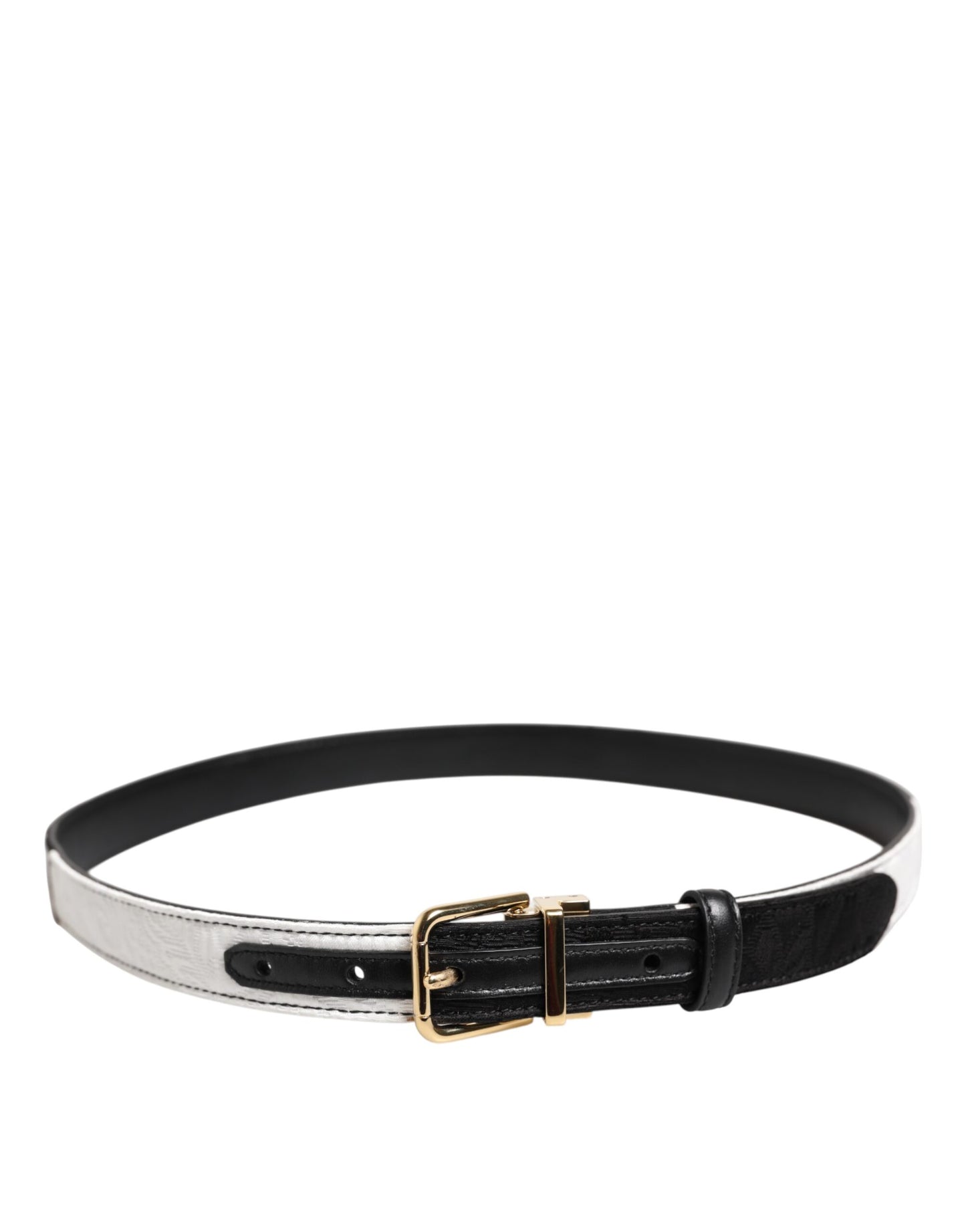 Dolce & Gabbana Schwarz-weißer Patchwork-Gürtel mit goldener Metallschnalle