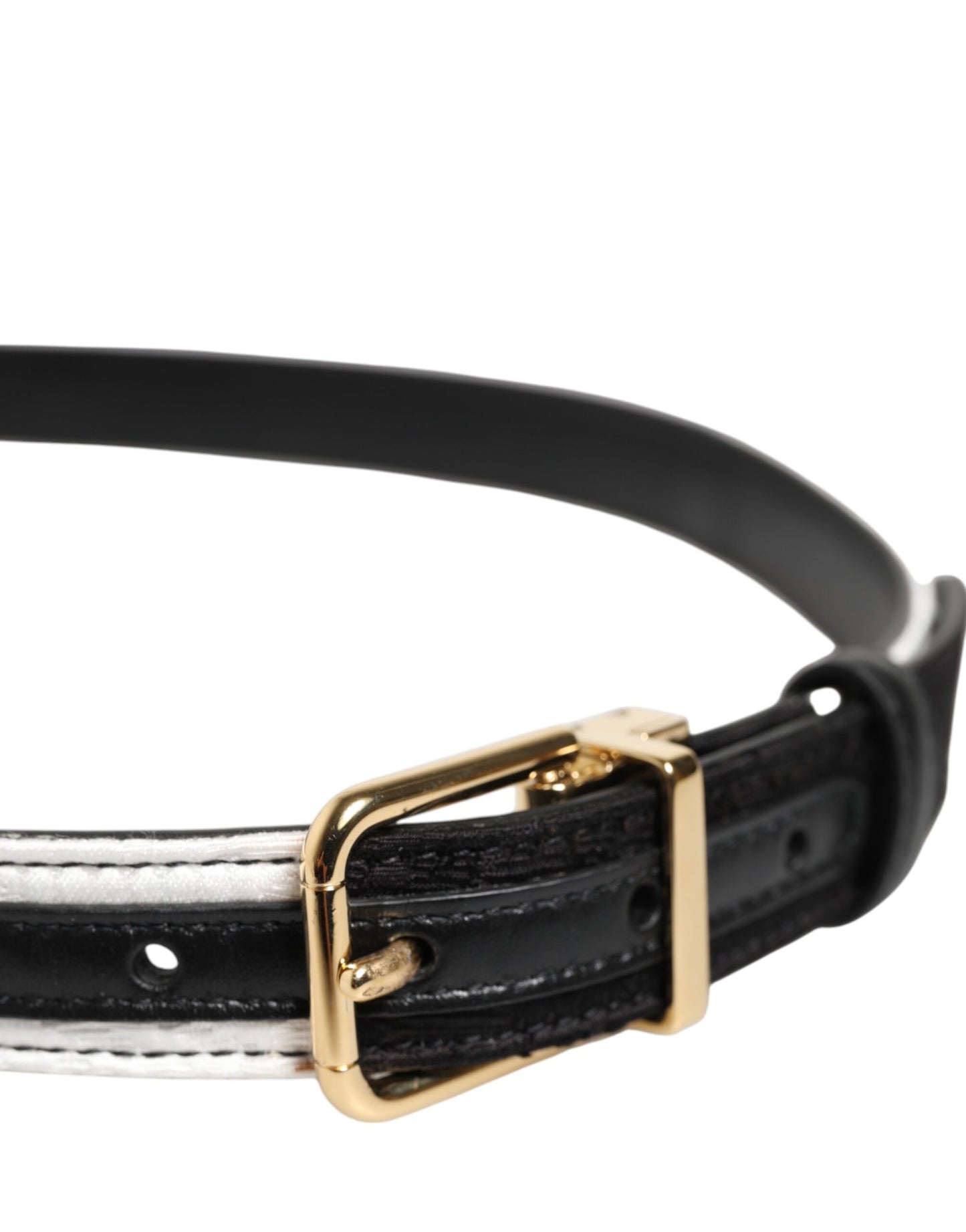 Dolce & Gabbana Schwarz-weißer Patchwork-Gürtel mit goldener Metallschnalle