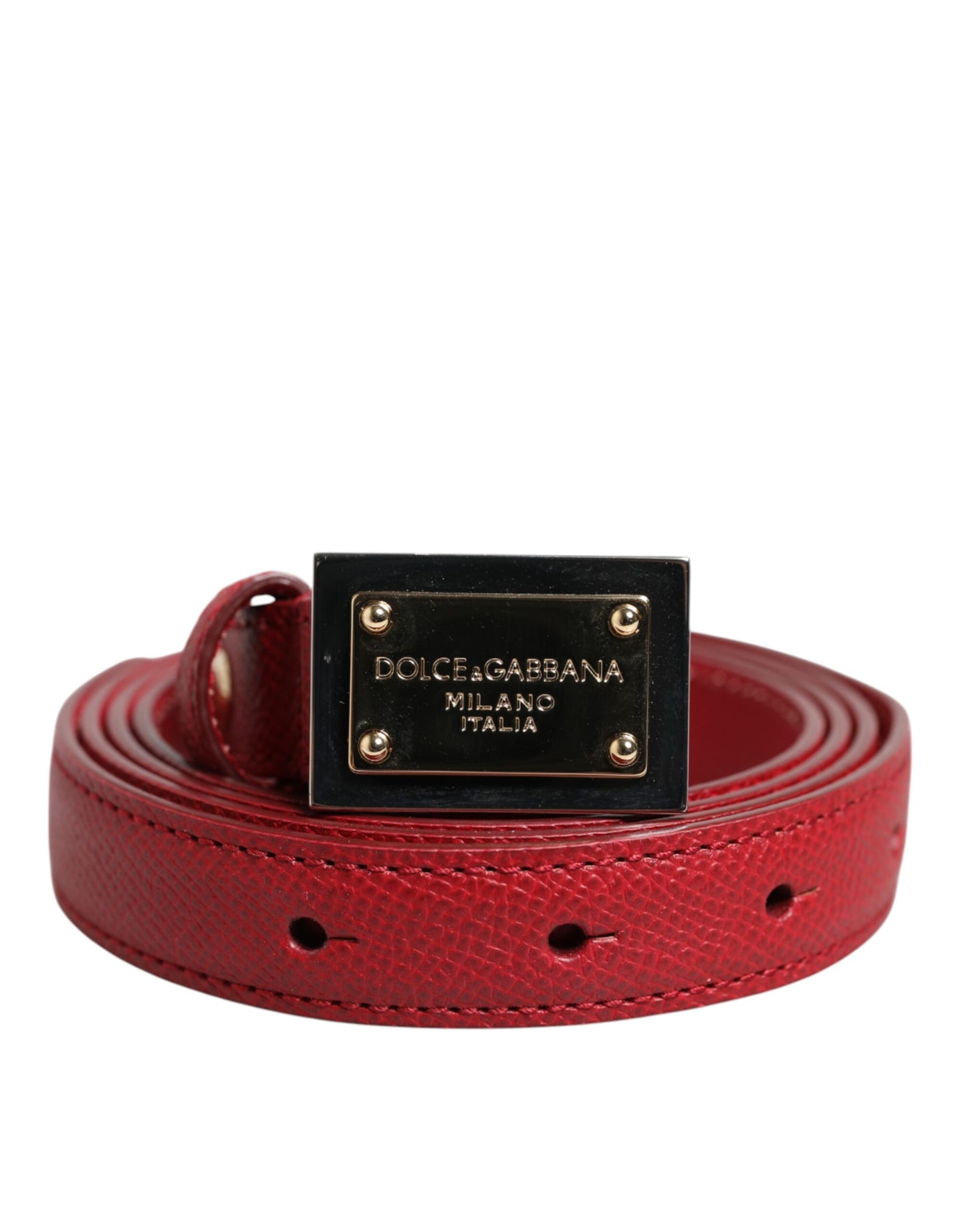 Dolce & Gabbana Cintura-Gürtel aus rotem Leder mit quadratischer Metallschnalle