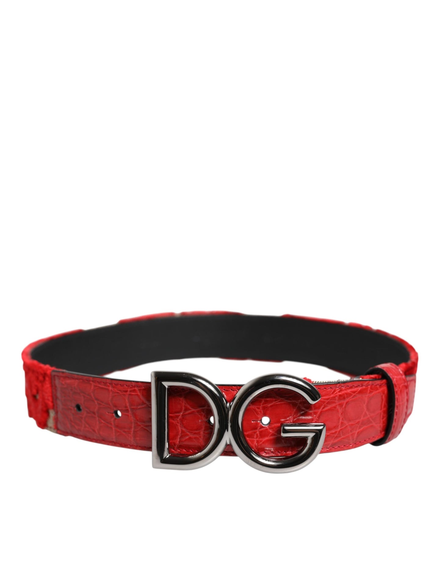 Dolce & Gabbana – Roter Viskose-Gürtel mit silberner DG-Logo-Metallschnalle