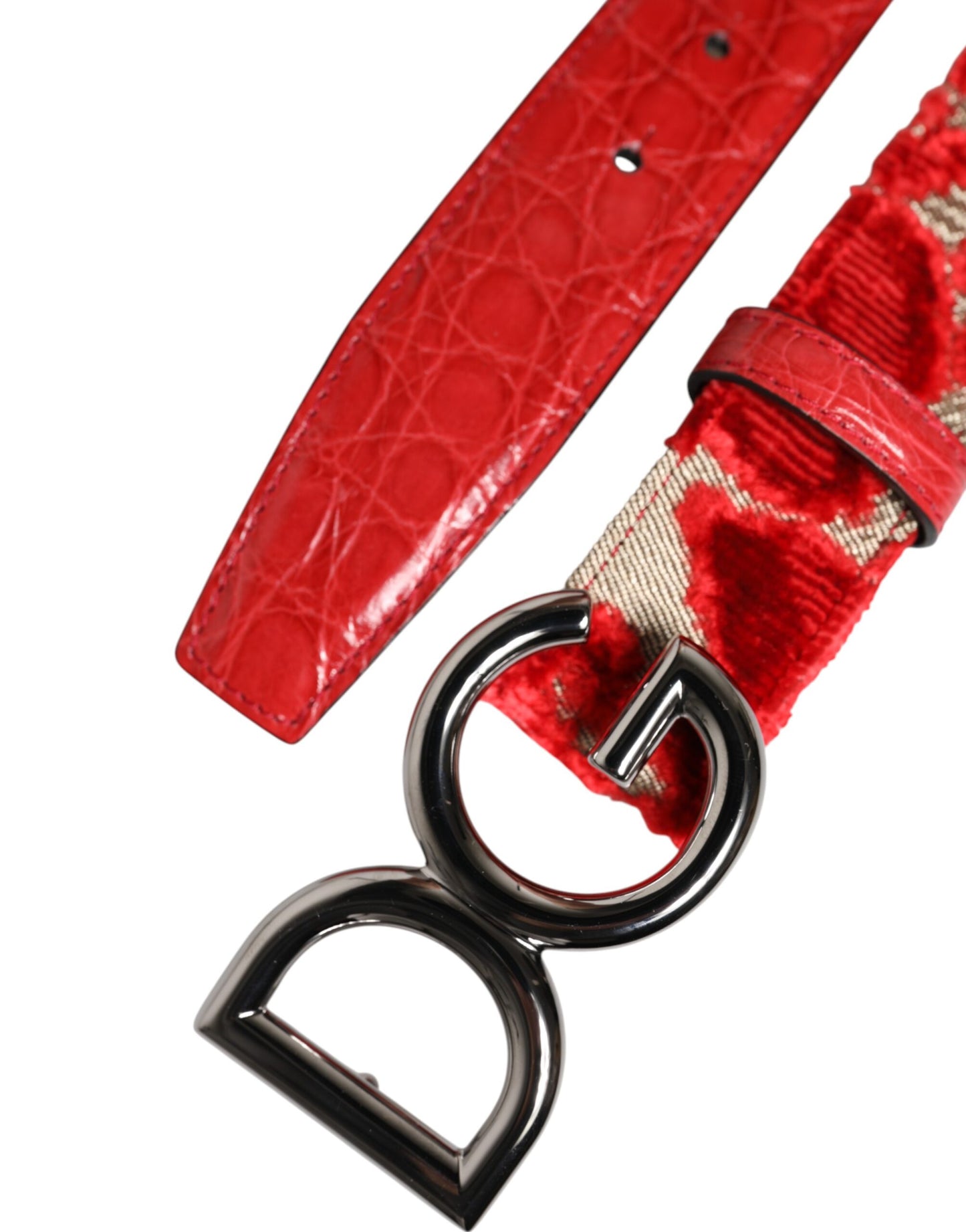 Dolce & Gabbana – Roter Viskose-Gürtel mit silberner DG-Logo-Metallschnalle