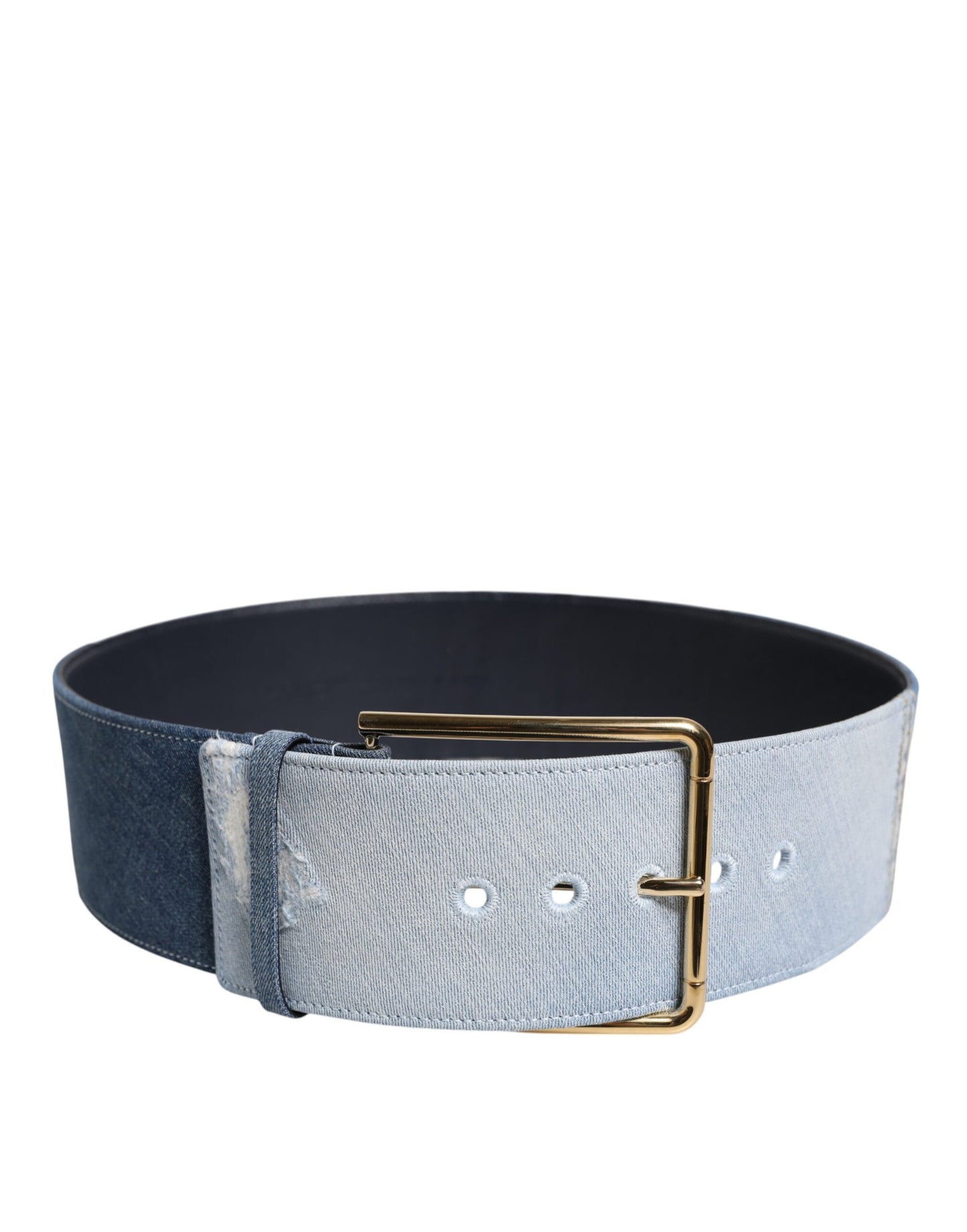Dolce & Gabbana – Zweifarbiger Gürtel aus blauem Denim mit goldener Metallschnalle
