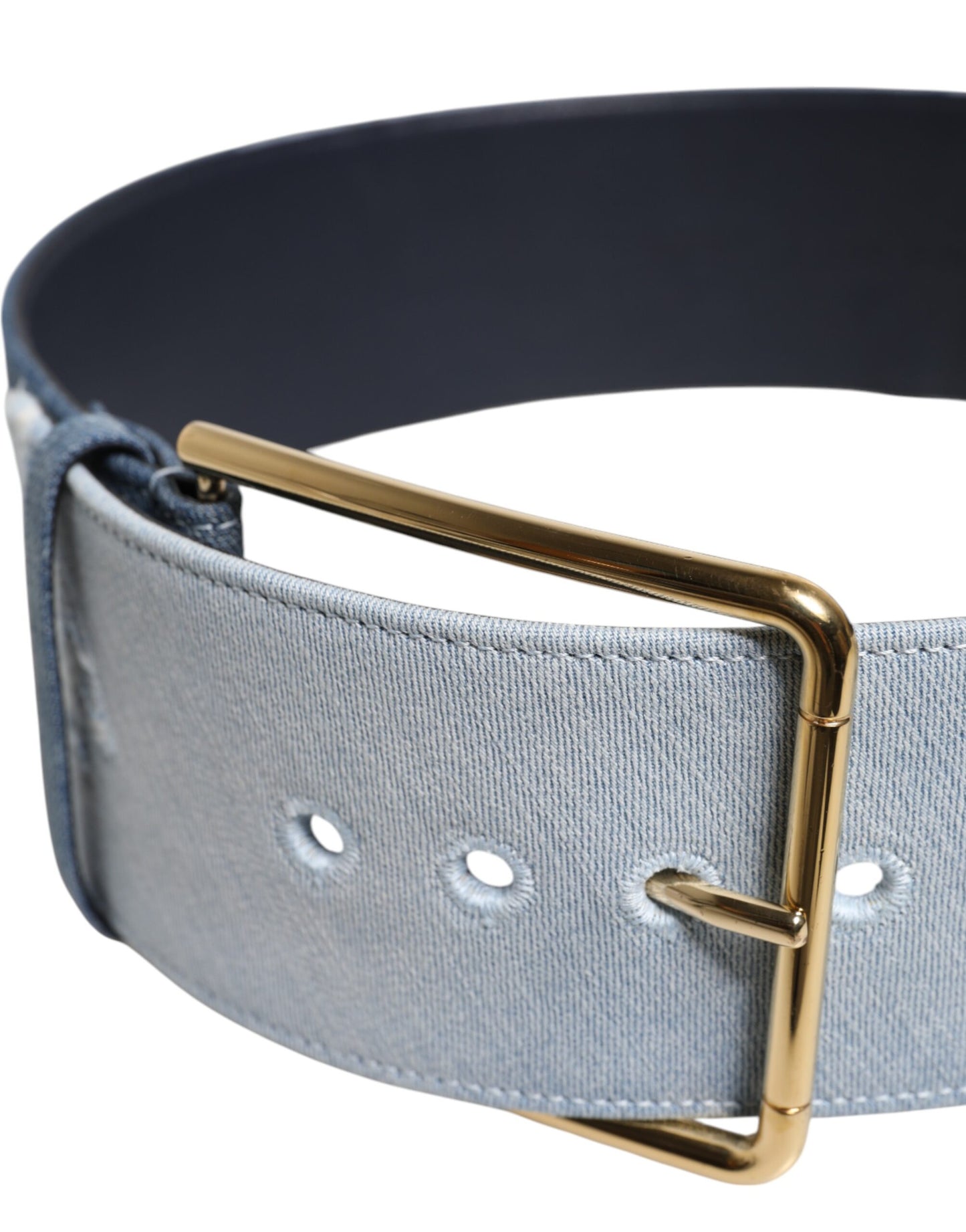 Dolce & Gabbana – Zweifarbiger Gürtel aus blauem Denim mit goldener Metallschnalle