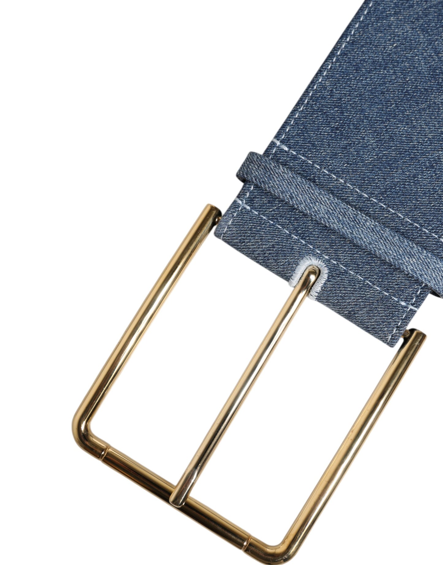Dolce & Gabbana – Zweifarbiger Gürtel aus blauem Denim mit goldener Metallschnalle
