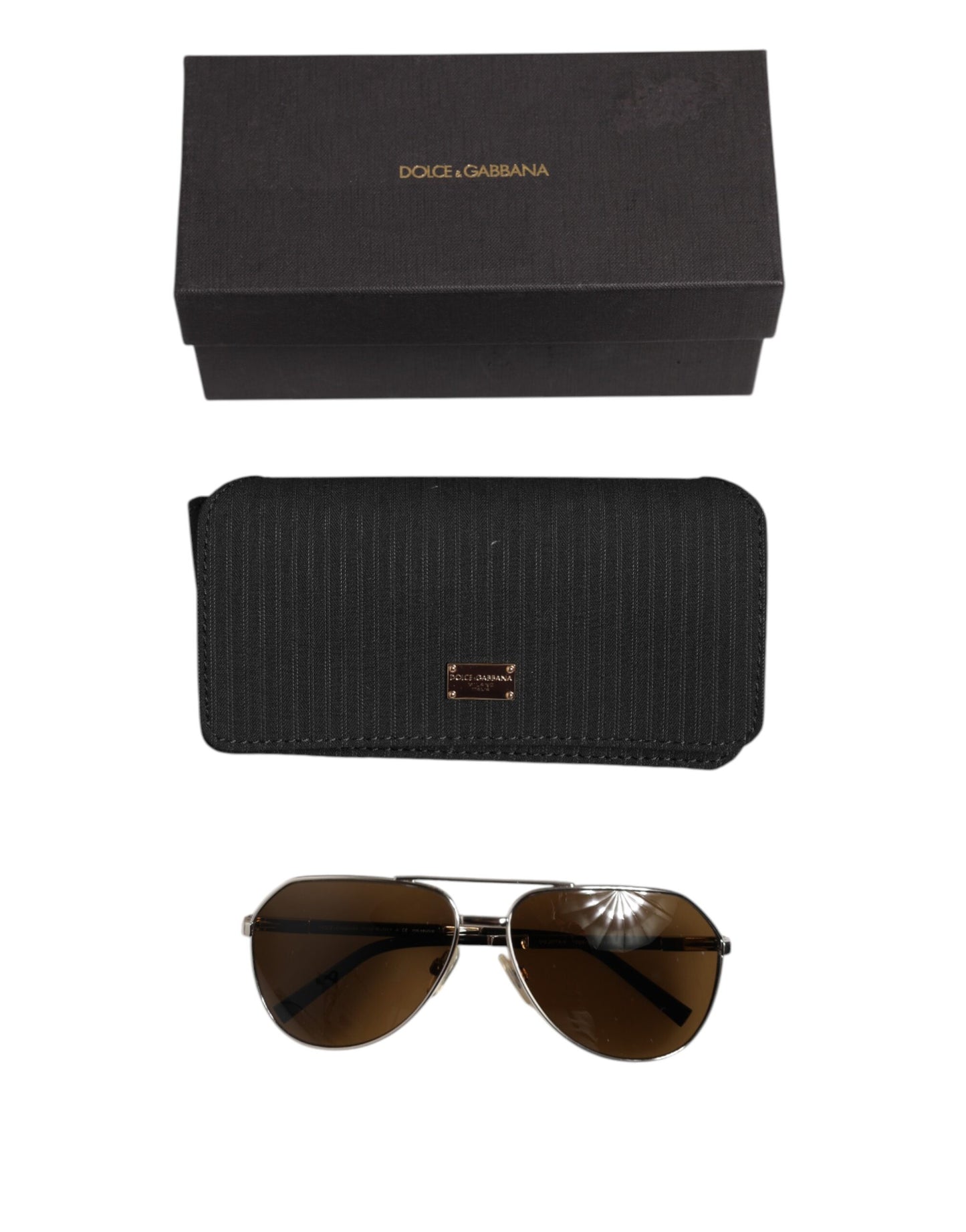 Dolce & Gabbana DG2073 Klassische Pilotensonnenbrille aus silbernem Stahl mit braunen Gläsern