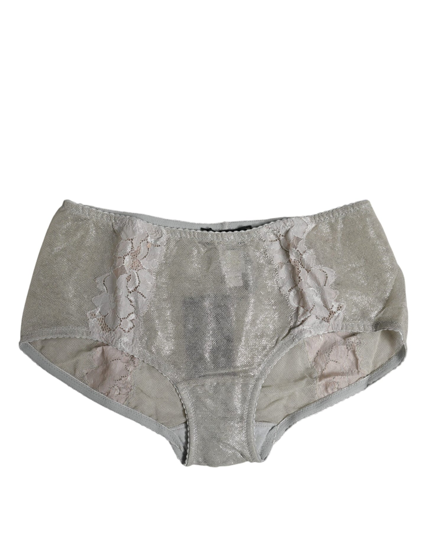 Dolce & Gabbana – Graue Baumwoll-Höschenunterwäsche mit Blumenspitze und hoher Taille