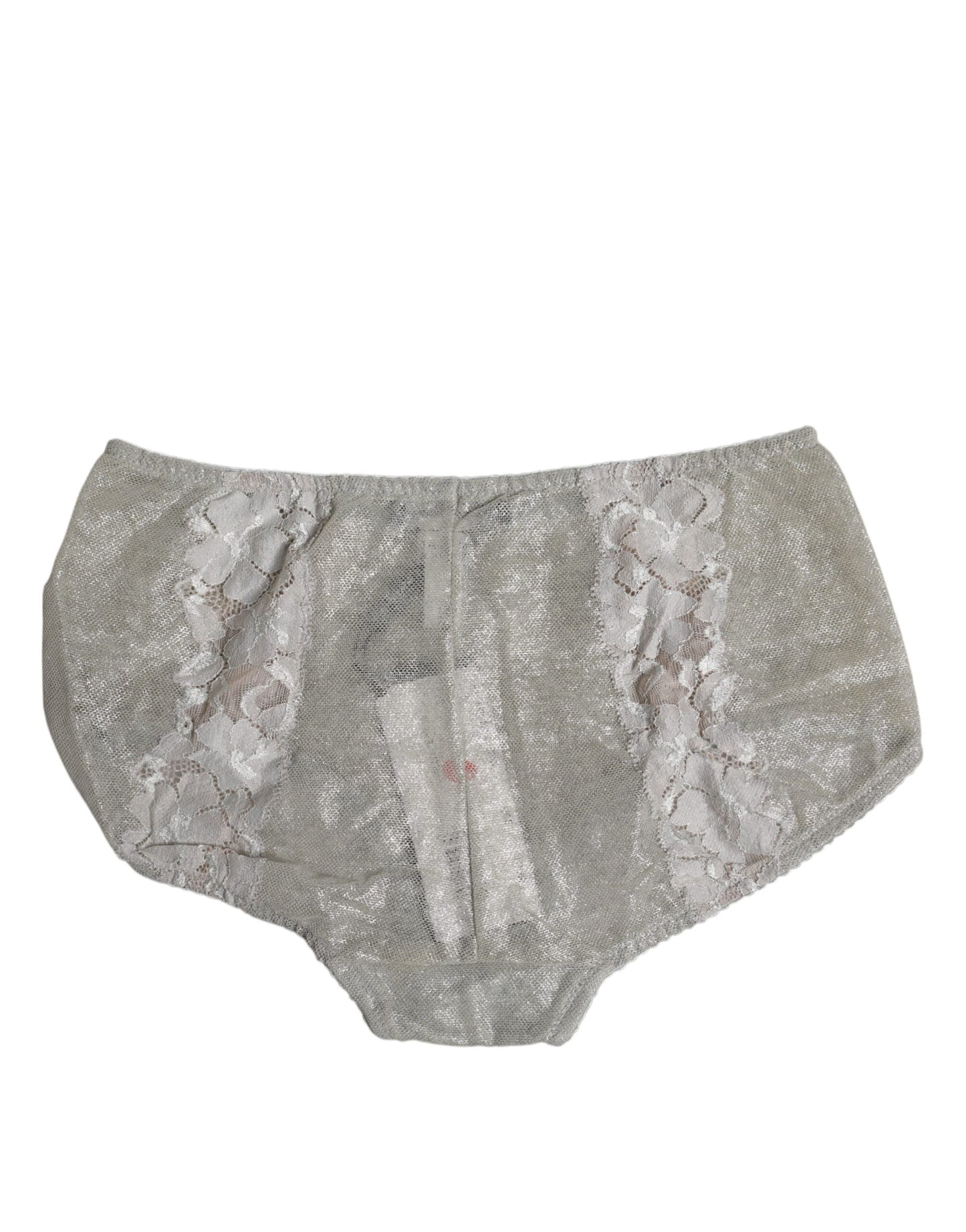 Dolce & Gabbana – Graue Baumwoll-Höschenunterwäsche mit Blumenspitze und hoher Taille
