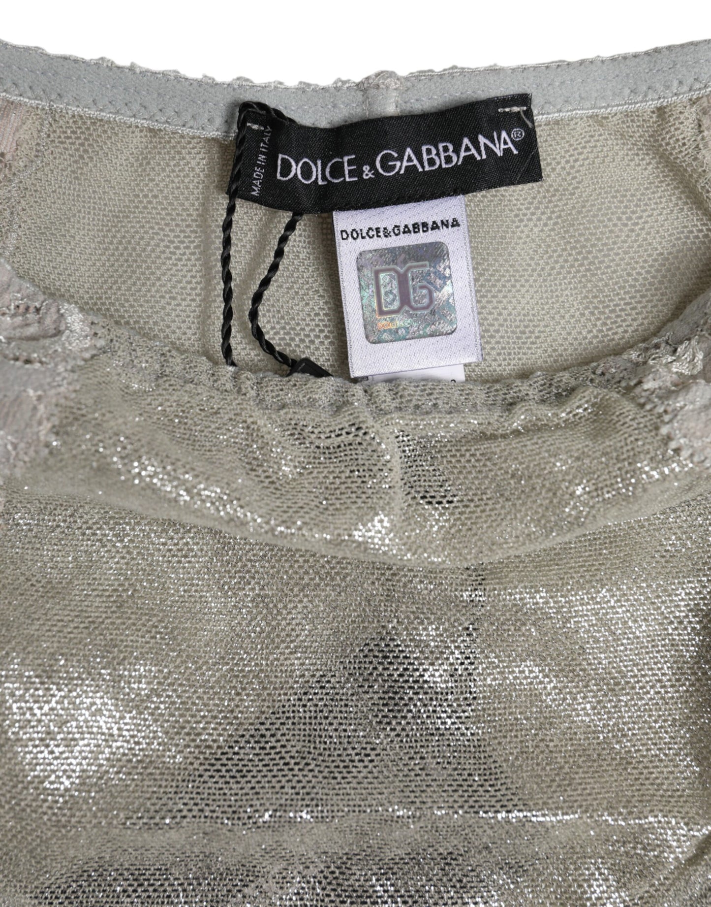 Dolce & Gabbana – Graue Baumwoll-Höschenunterwäsche mit Blumenspitze und hoher Taille