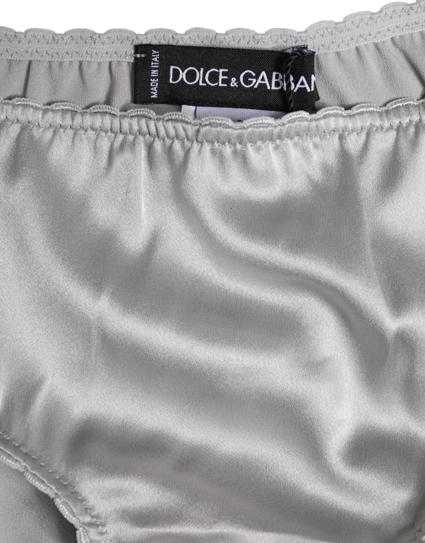 Dolce & Gabbana – Graue Stretch-Hose aus Seide mit niedriger Taille