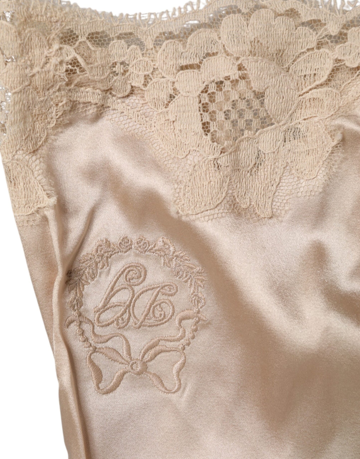 Dolce & Gabbana Beige Spitzen-Seidensatin-Tank-Dessous-Unterwäsche