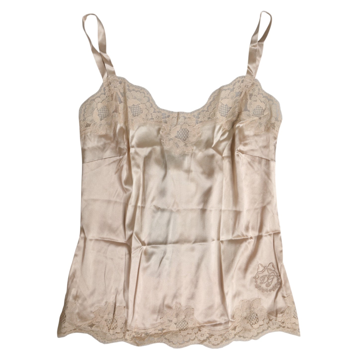 Dolce & Gabbana Beige Spitzen-Seidensatin-Tank-Dessous-Unterwäsche