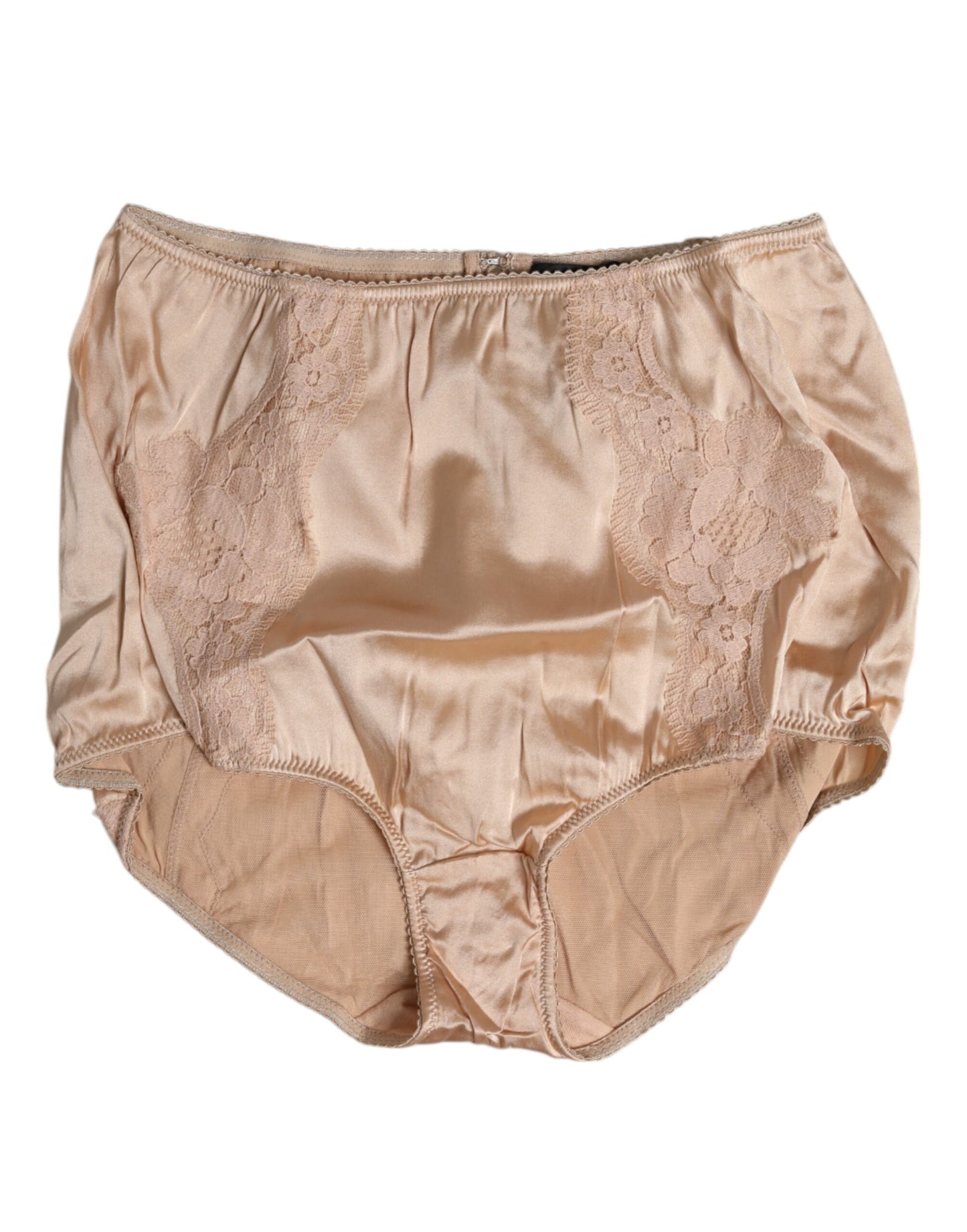 Dolce & Gabbana – Beigefarbene Bikini-Höschen-Unterwäsche aus Seidenspitze mit hoher Taille