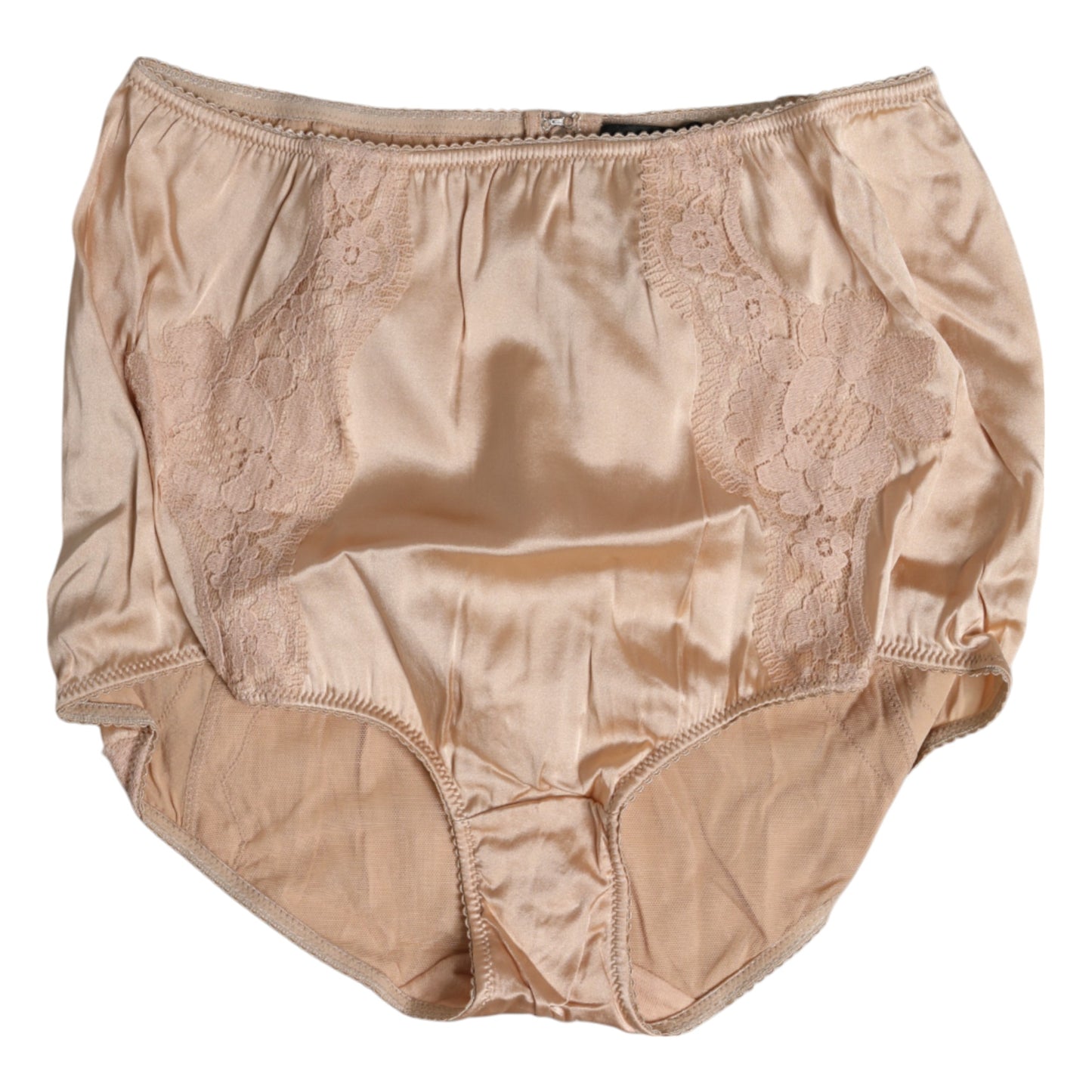 Dolce & Gabbana – Beigefarbene Bikini-Höschen-Unterwäsche aus Seidenspitze mit hoher Taille