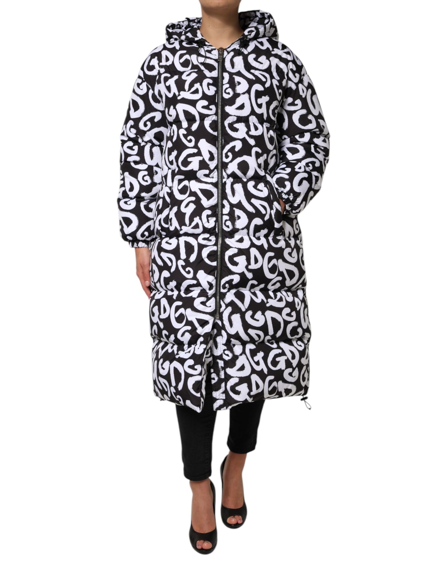 Dolce & Gabbana – DG Mania – Langer Mantel mit Kapuze in Schwarz und Weiß