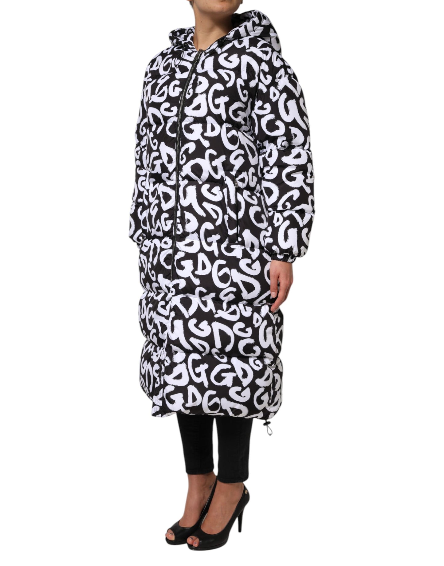 Dolce & Gabbana – DG Mania – Langer Mantel mit Kapuze in Schwarz und Weiß