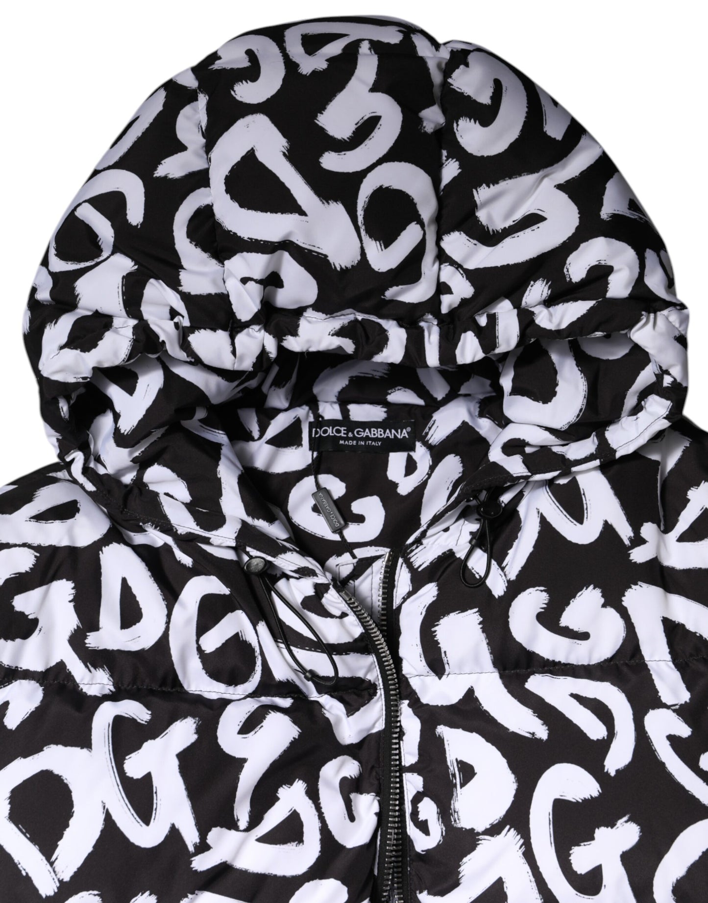 Dolce & Gabbana – DG Mania – Langer Mantel mit Kapuze in Schwarz und Weiß