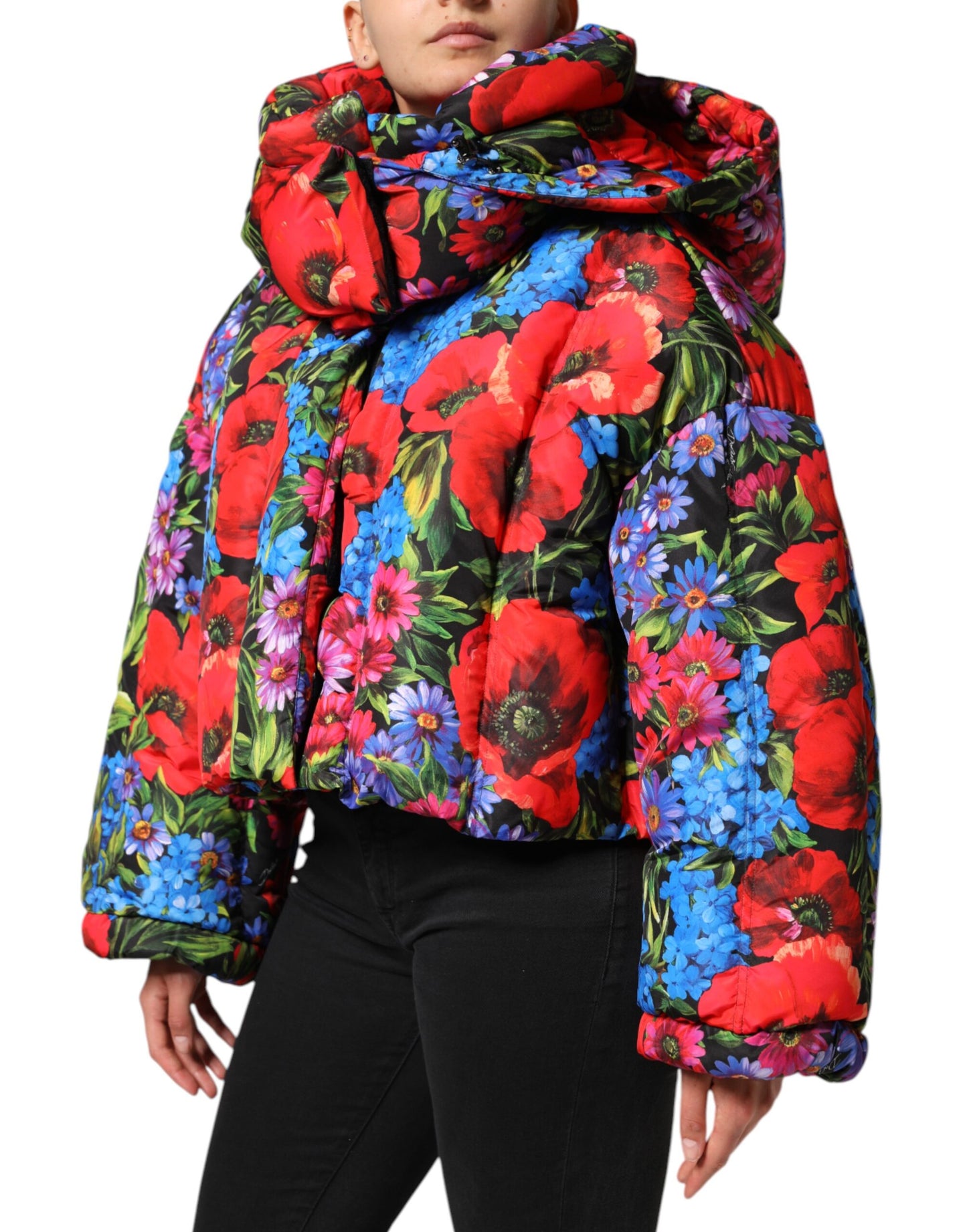 Dolce & Gabbana – Puffermantel mit Kapuze und mehrfarbigem Blumenmuster