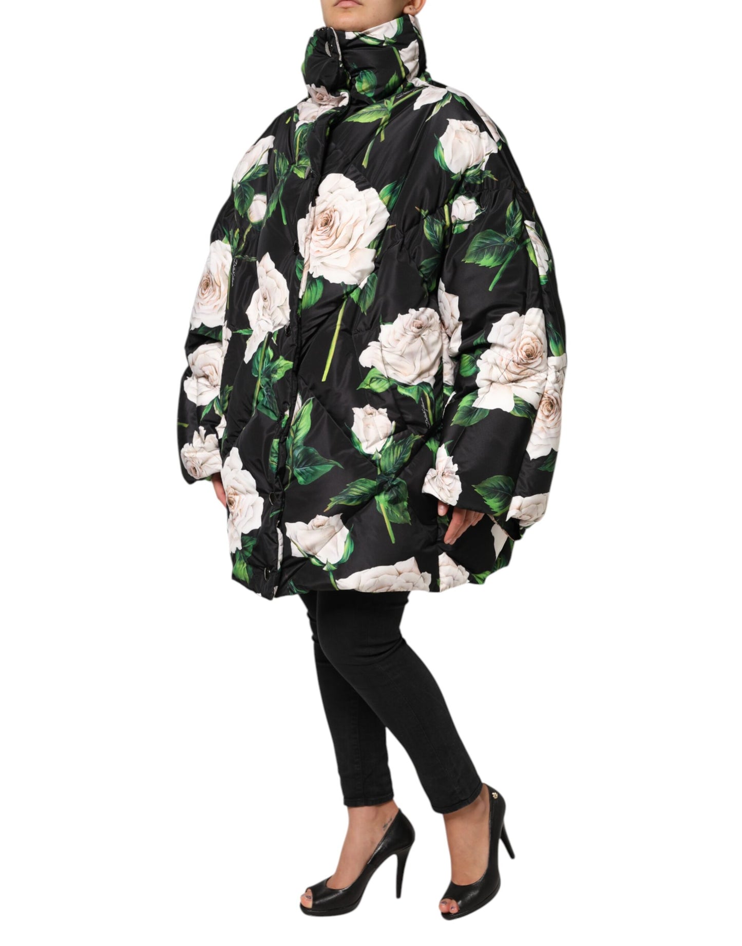 Dolce & Gabbana – Schwarze Steppjacke mit Blumenmuster