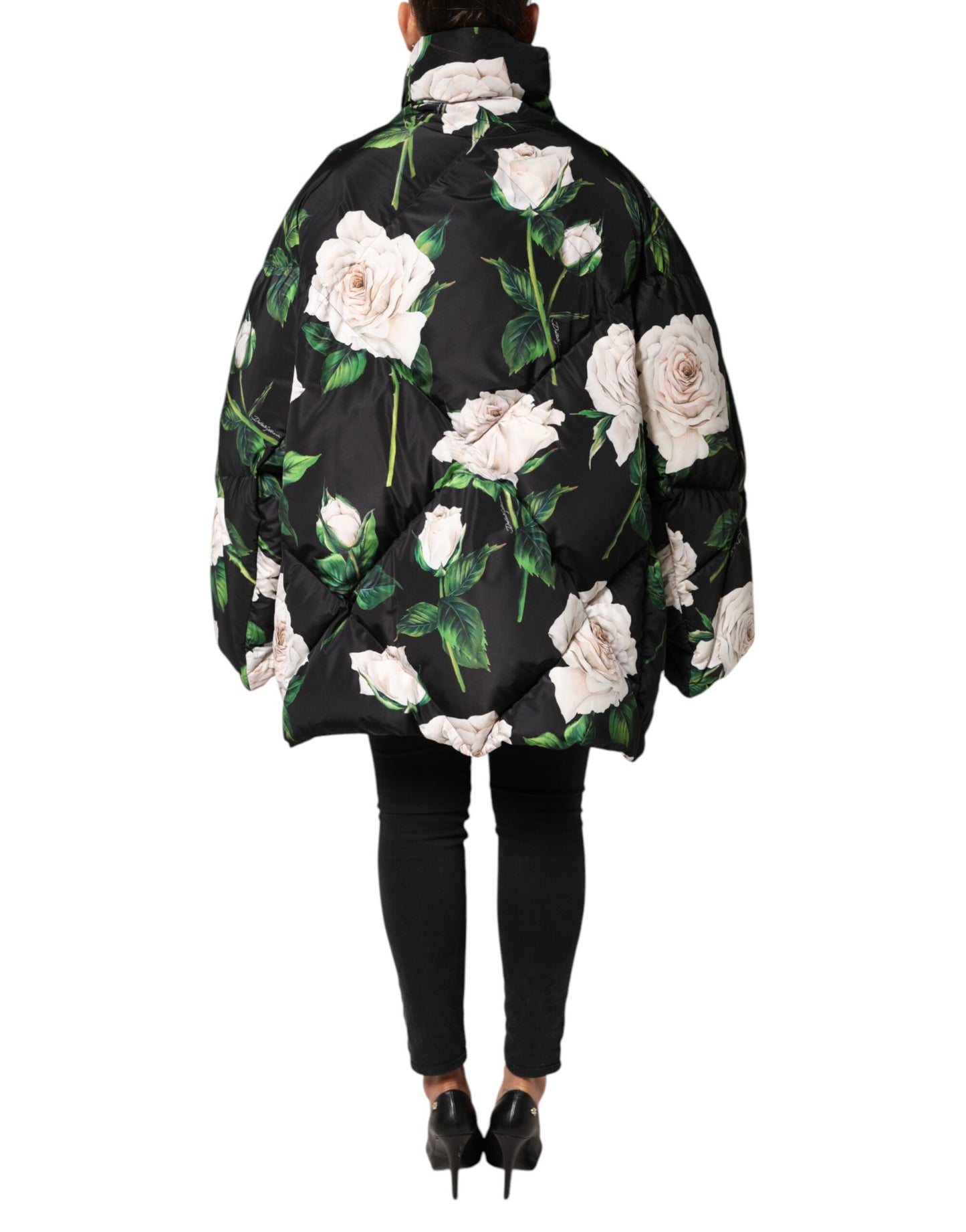 Dolce & Gabbana – Schwarze Steppjacke mit Blumenmuster