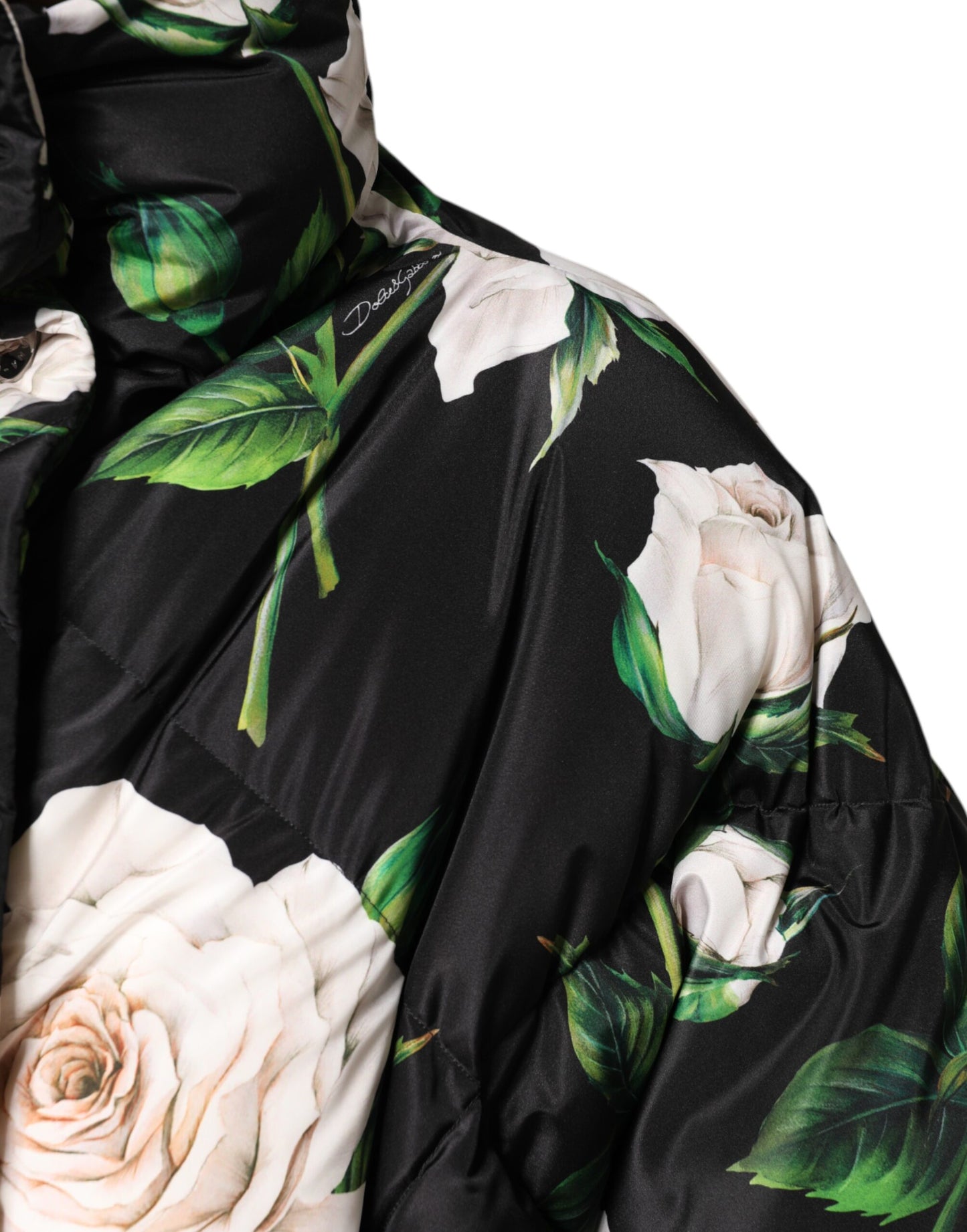 Dolce & Gabbana – Schwarze Steppjacke mit Blumenmuster