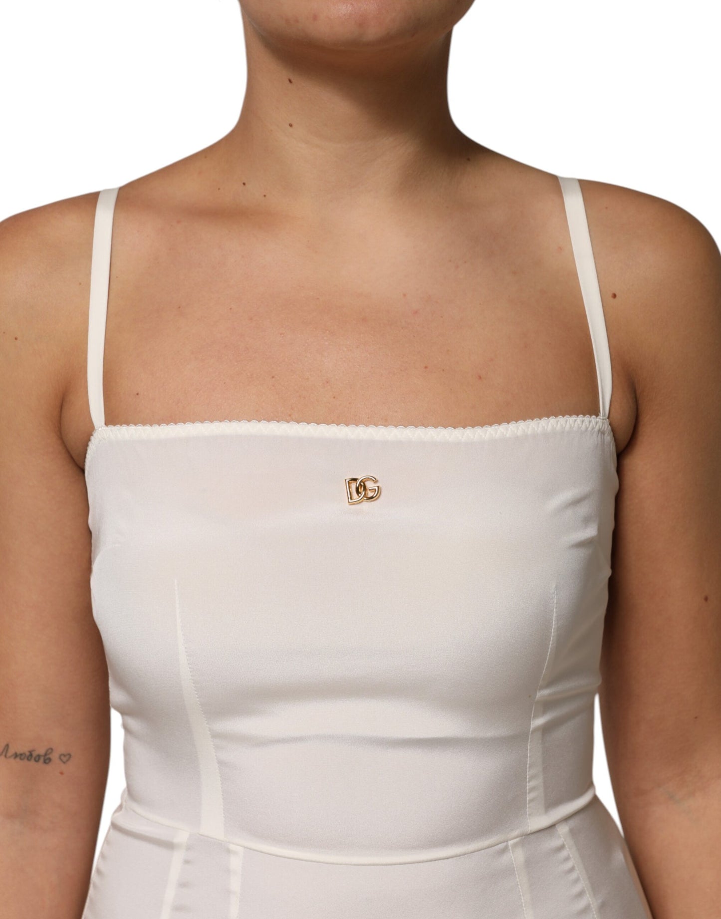 Dolce & Gabbana, weißes Unterkleid aus Seide mit DG-Logo, Nachtwäsche