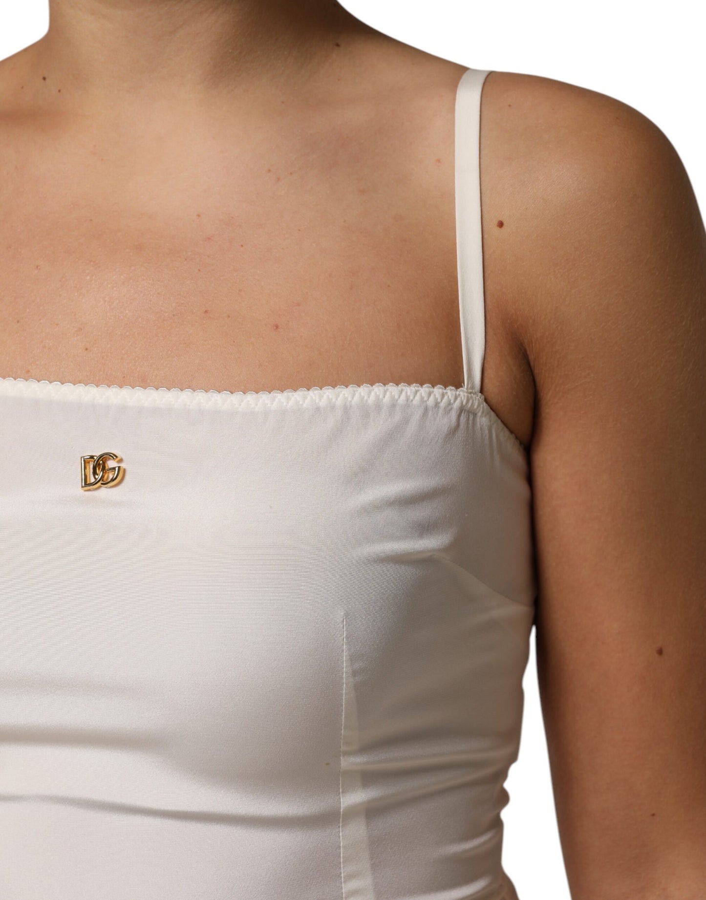 Dolce & Gabbana, weißes Unterkleid aus Seide mit DG-Logo, Nachtwäsche