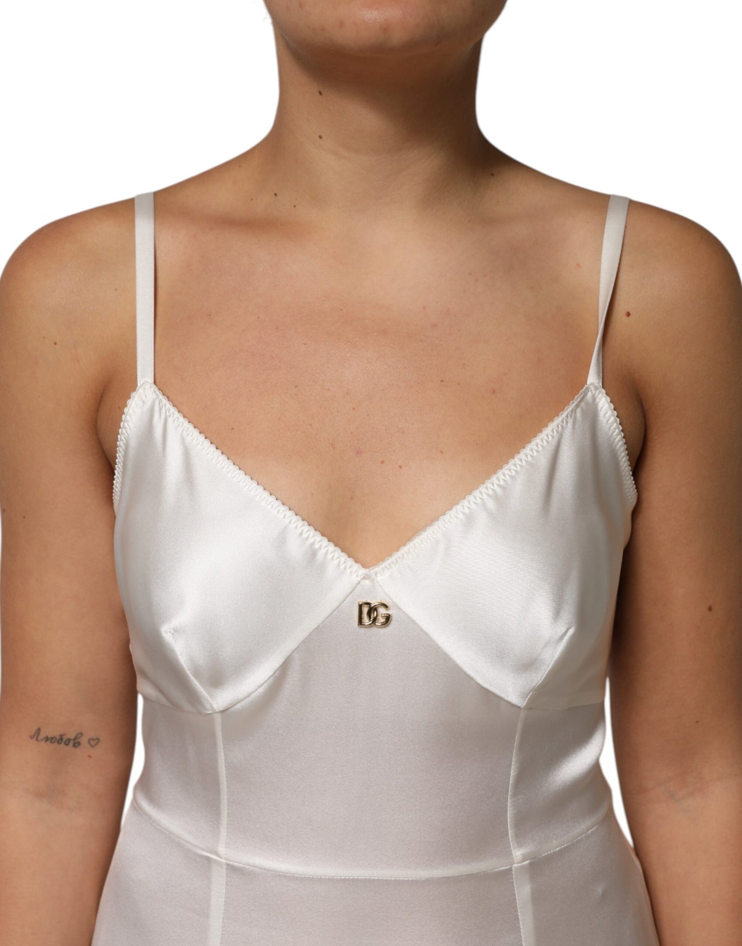 Dolce & Gabbana, weißes Nachthemd aus Seide mit DG-Logo