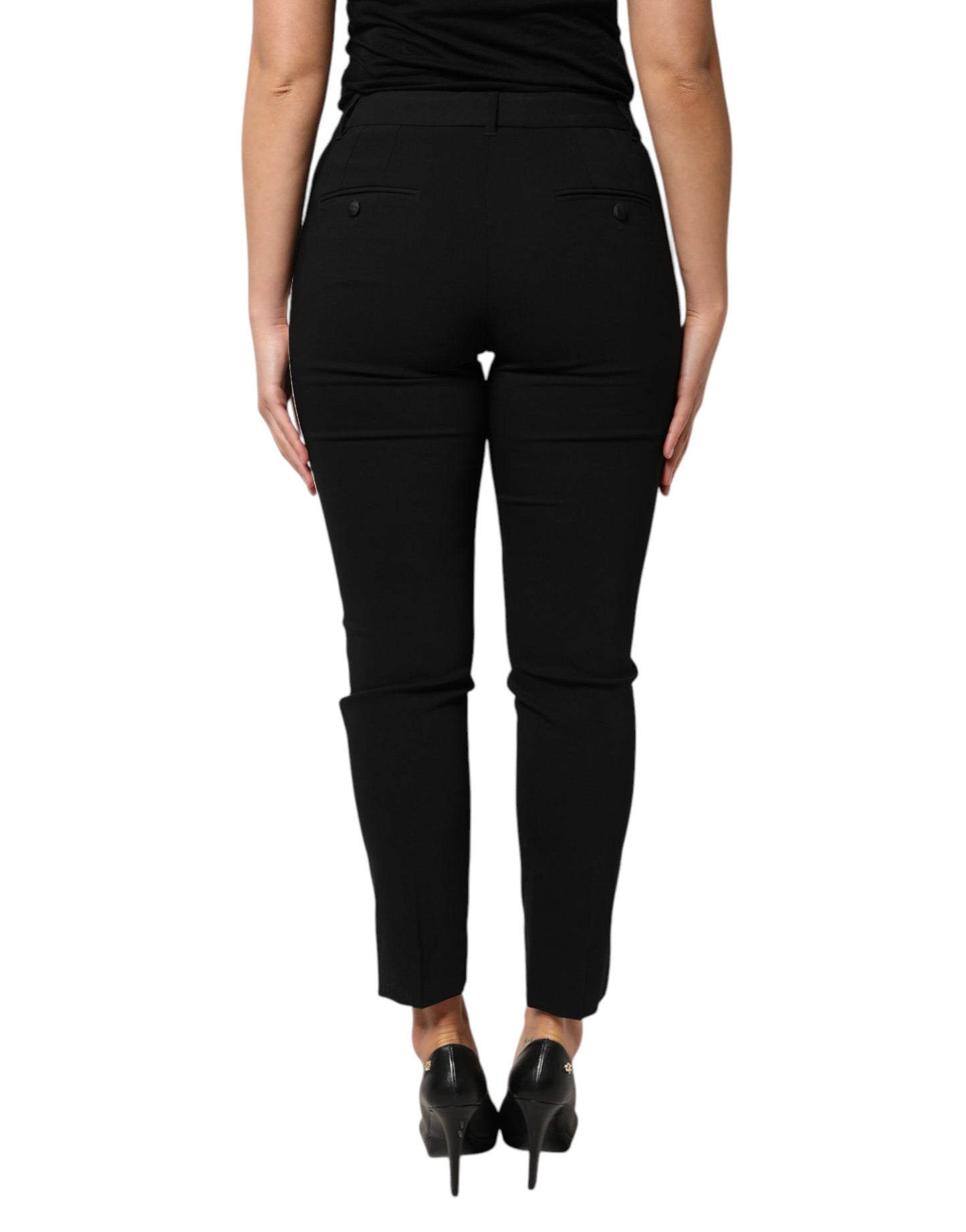 Dolce & Gabbana – Schwarze, hoch taillierte Karottenhose aus Wolle