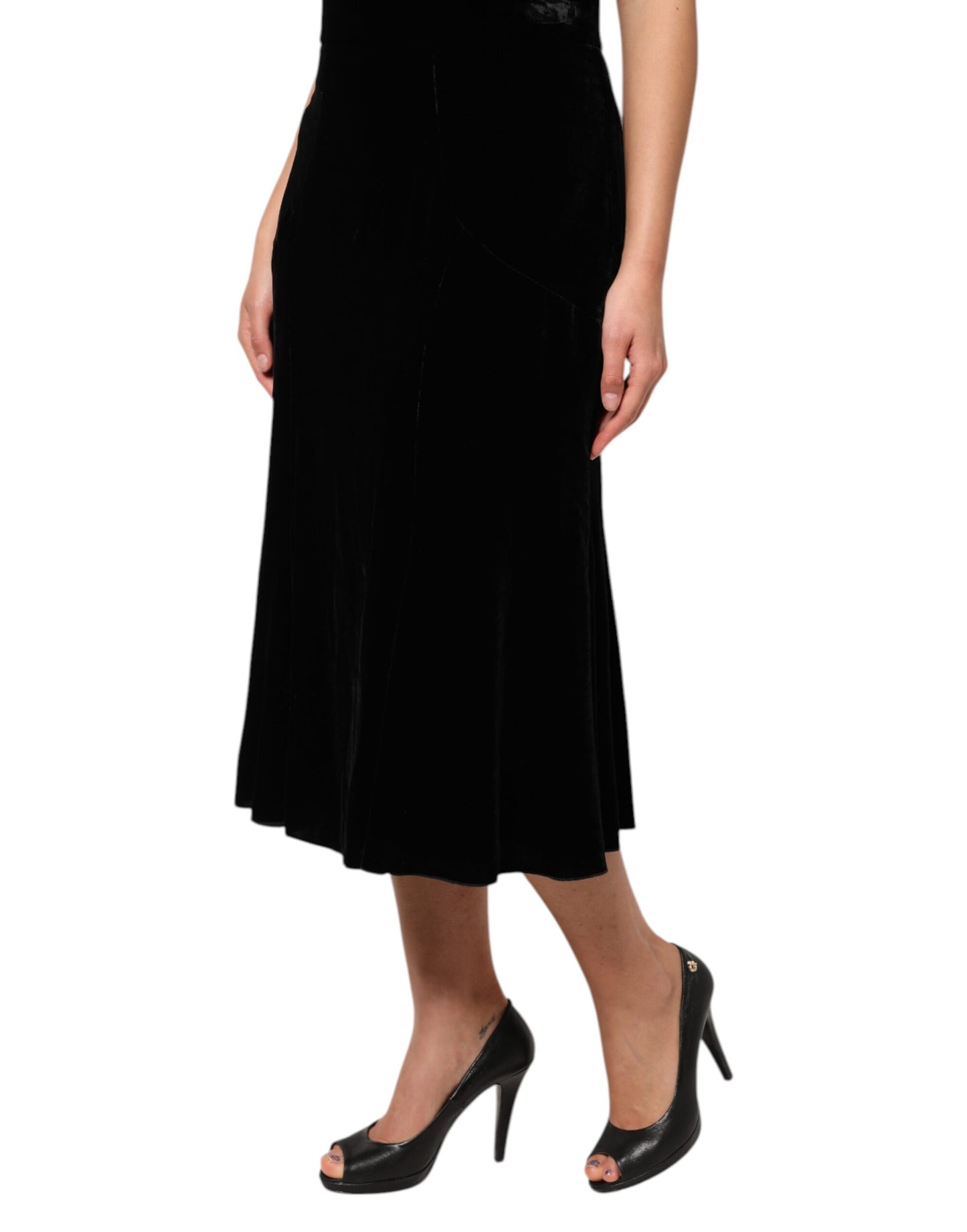 Dolce & Gabbana – Schwarzer ausgestellter Midirock mit hoher Taille