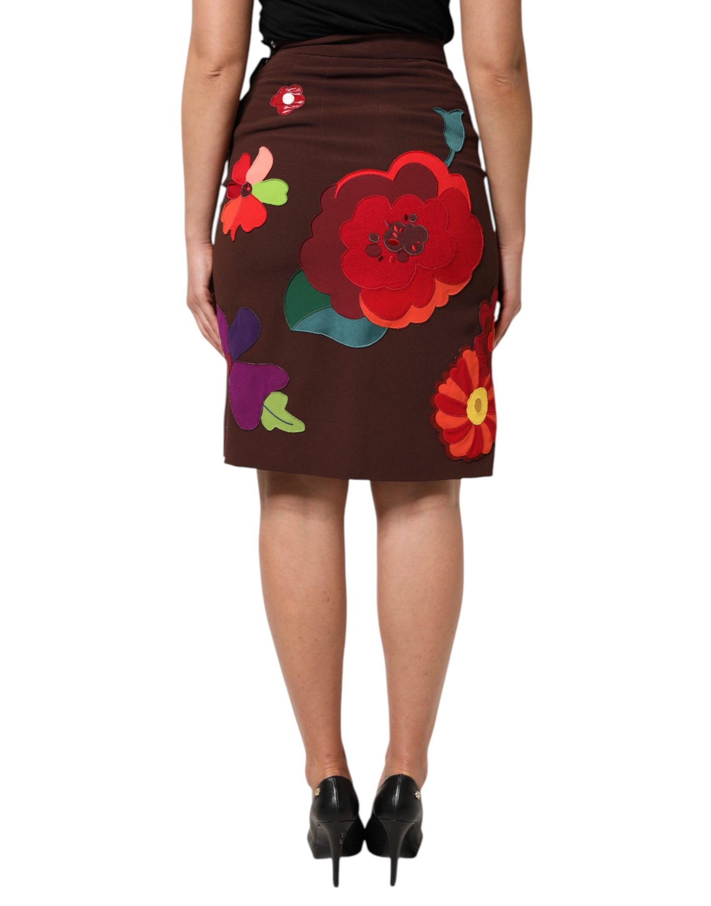 Dolce & Gabbana – Brauner Rock mit Blumenmuster und hoher Taille und Seitenschlitz