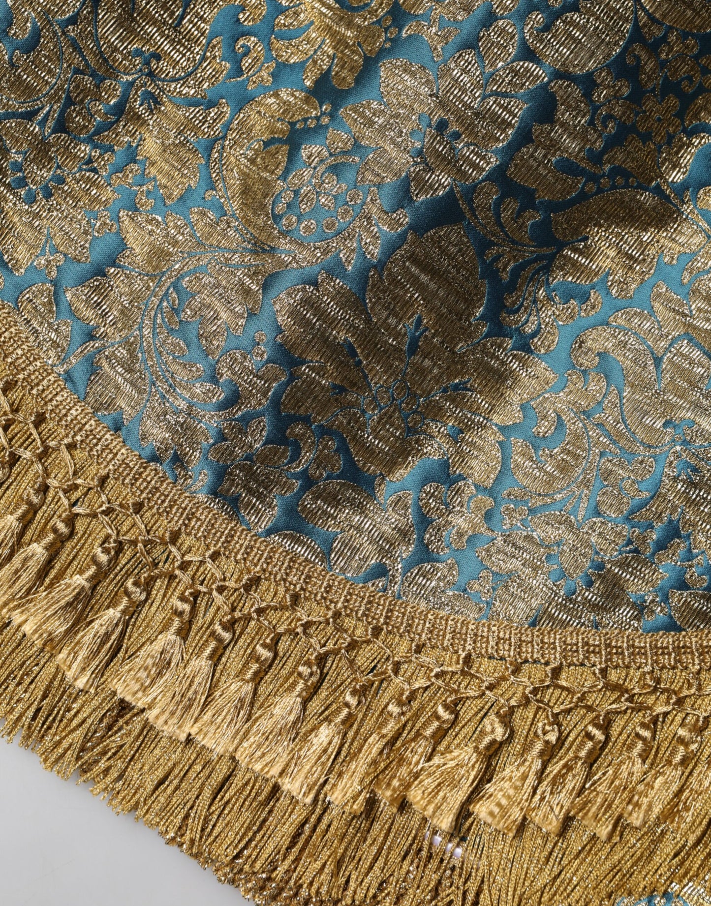 Dolce & Gabbana – Blauer Minirock aus geblümtem Jacquard mit Quasten