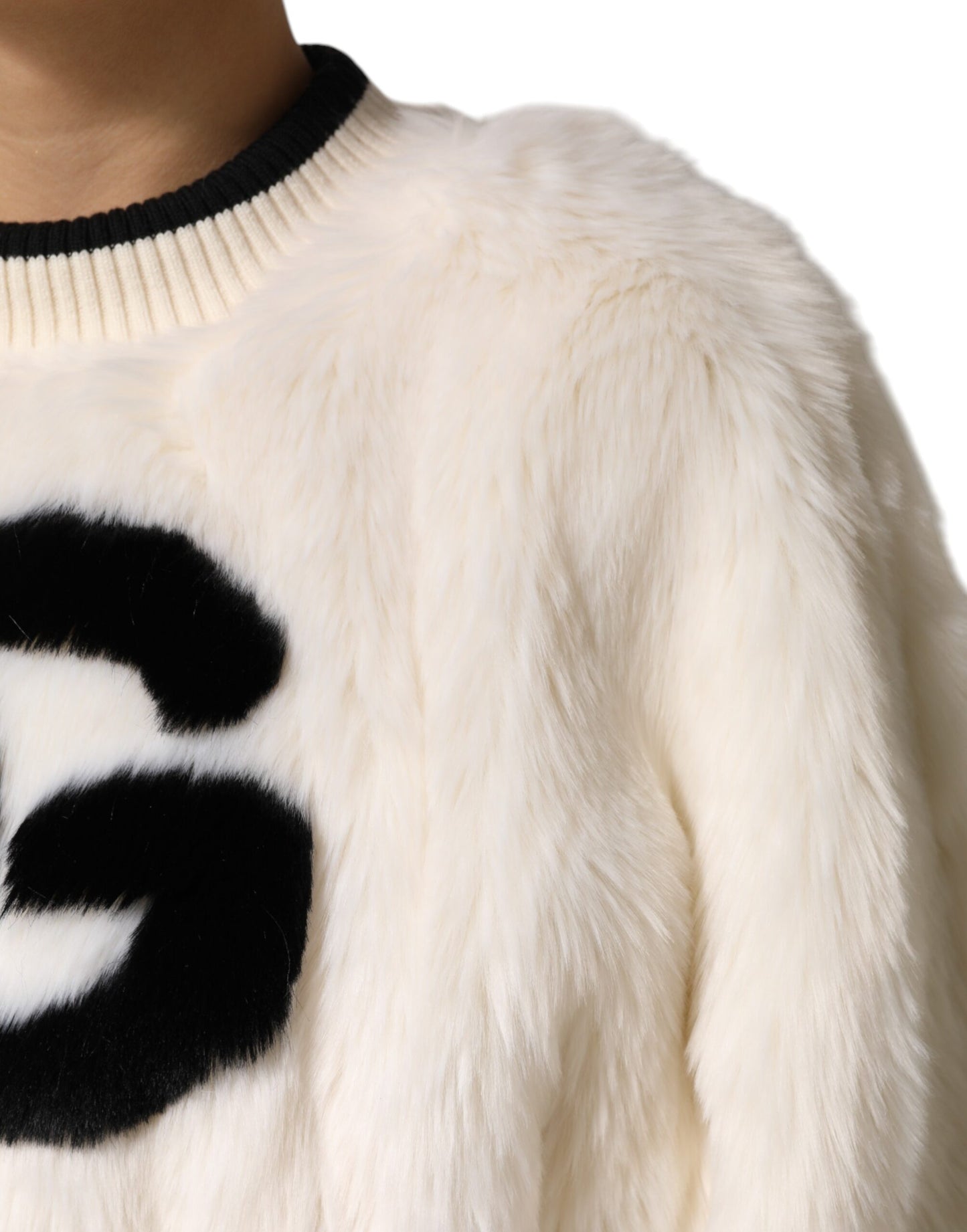 Dolce & Gabbana – Weißes, kurzes Sweatshirt aus Kunstpelz DG