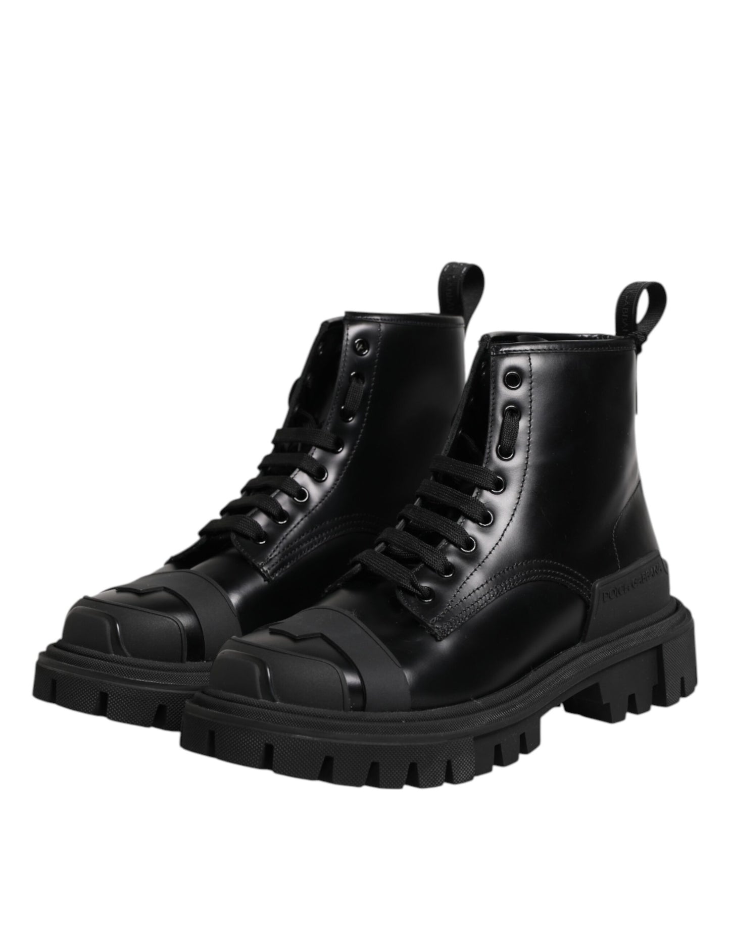 Dolce & Gabbana – Schwarze, wadenhohe Schnürstiefel aus Leder