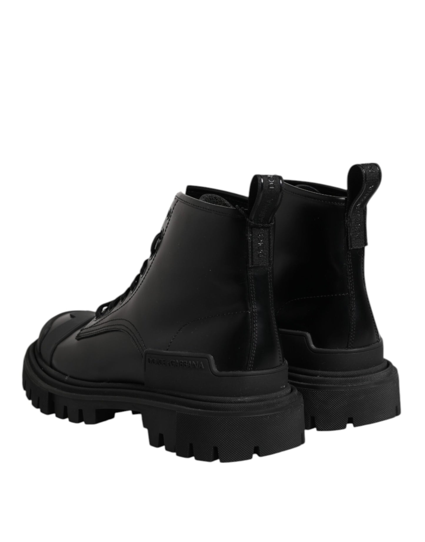 Dolce & Gabbana – Schwarze, wadenhohe Schnürstiefel aus Leder