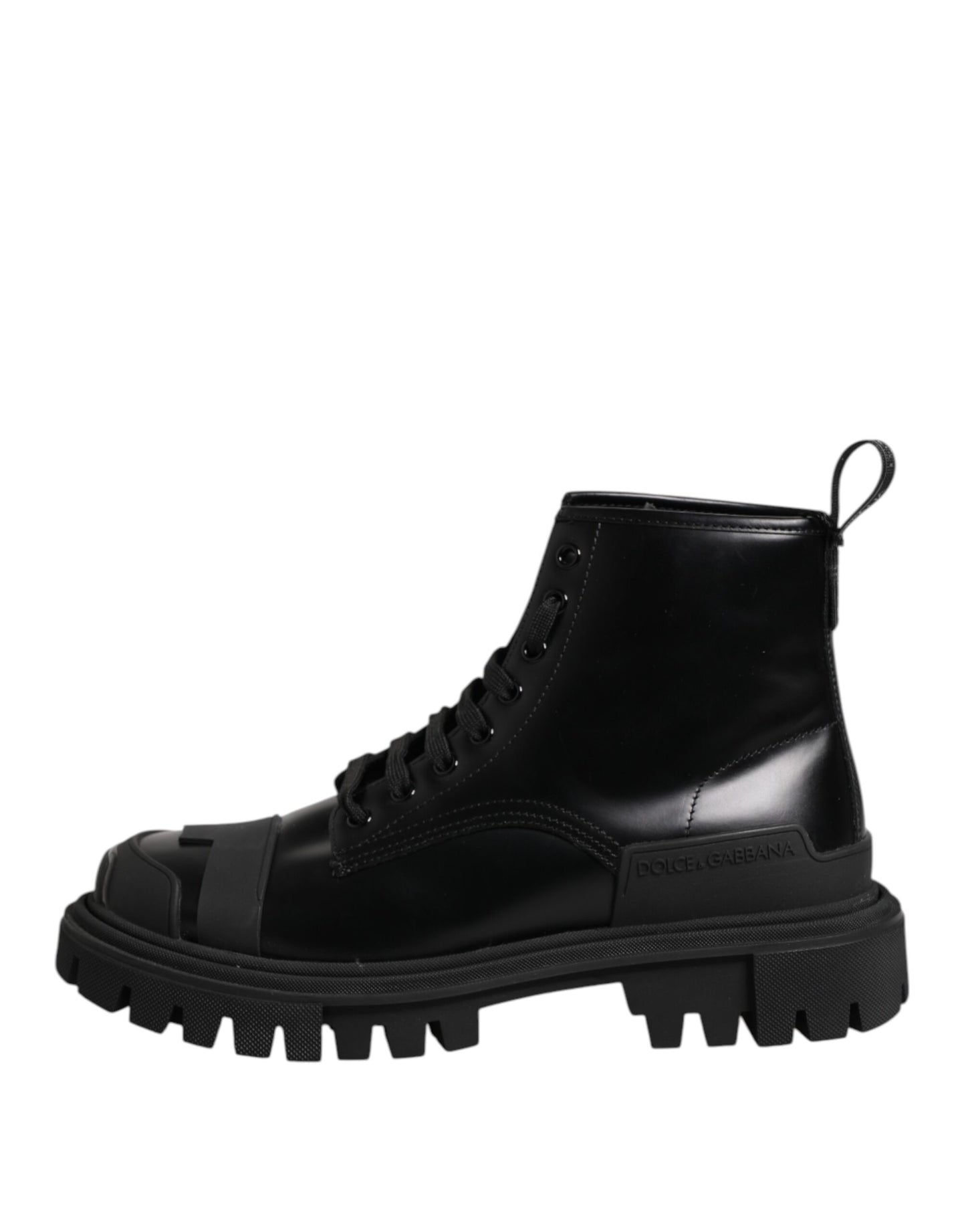Dolce & Gabbana – Schwarze, wadenhohe Schnürstiefel aus Leder